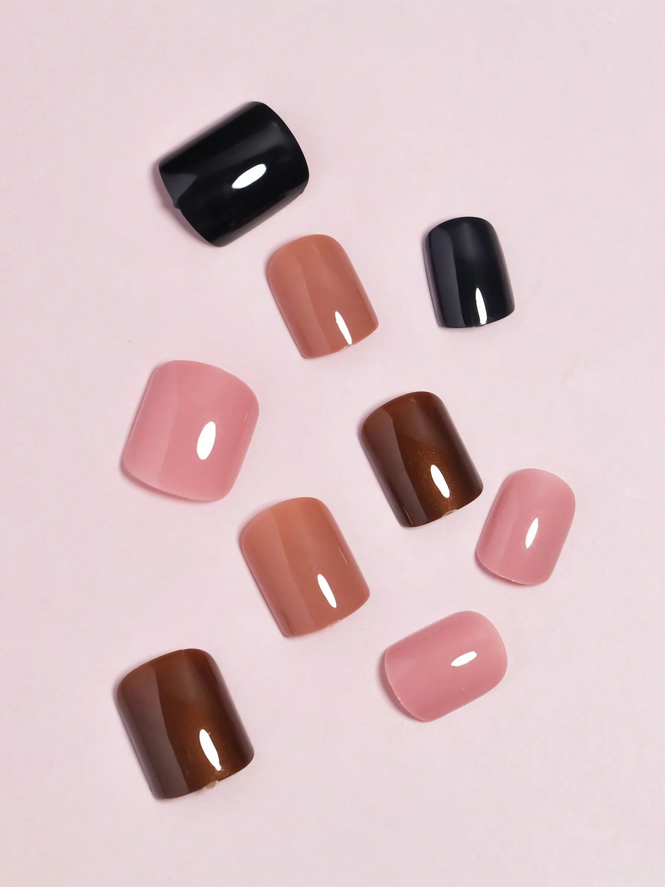 4 Colors (96 Pcs) Square Shape Press Nails Medium Size False Nails Brown Series Fake Nails Acrylic Faux Gloss Design Nails Full Coverage Nails for Women and Girls as Gifts