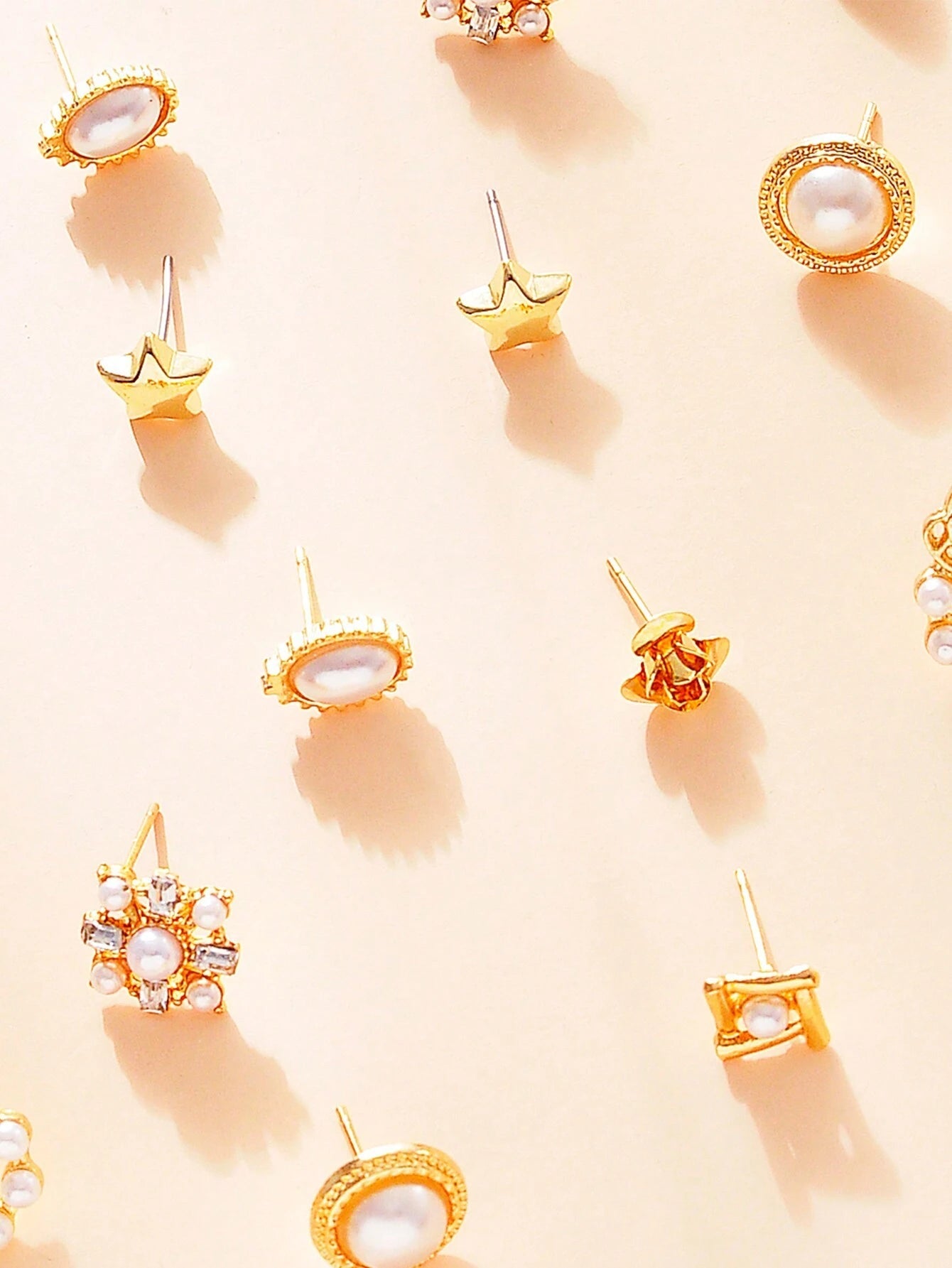 9Pairs/Set Rhinestone & Flower Decor Stud Earrings
