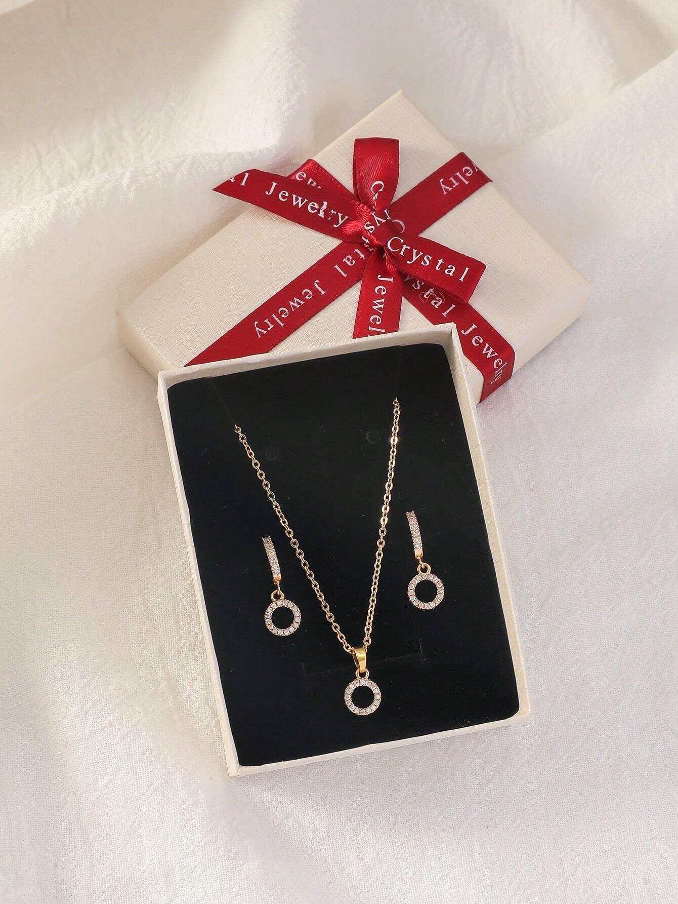 3Pcs Rhinestone Circle Decor Jewelry Set