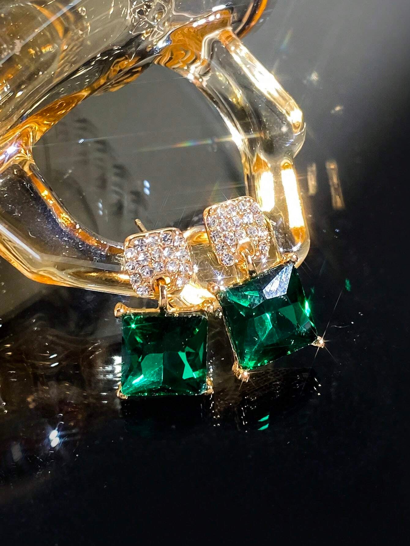 Rhinestone Decor Geometric Drop Earrings