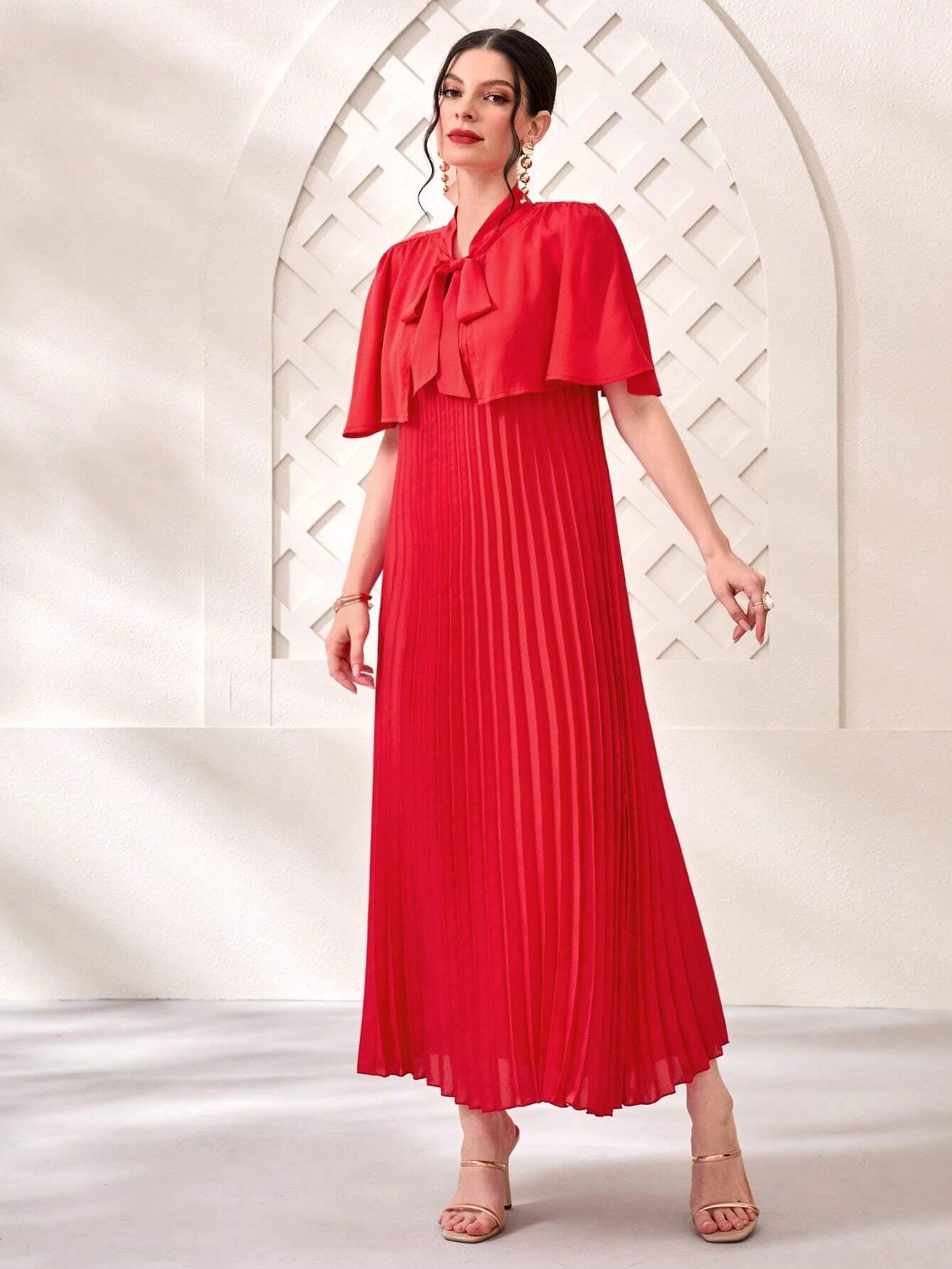 Najma Tie Neck Pleated Hem Dress