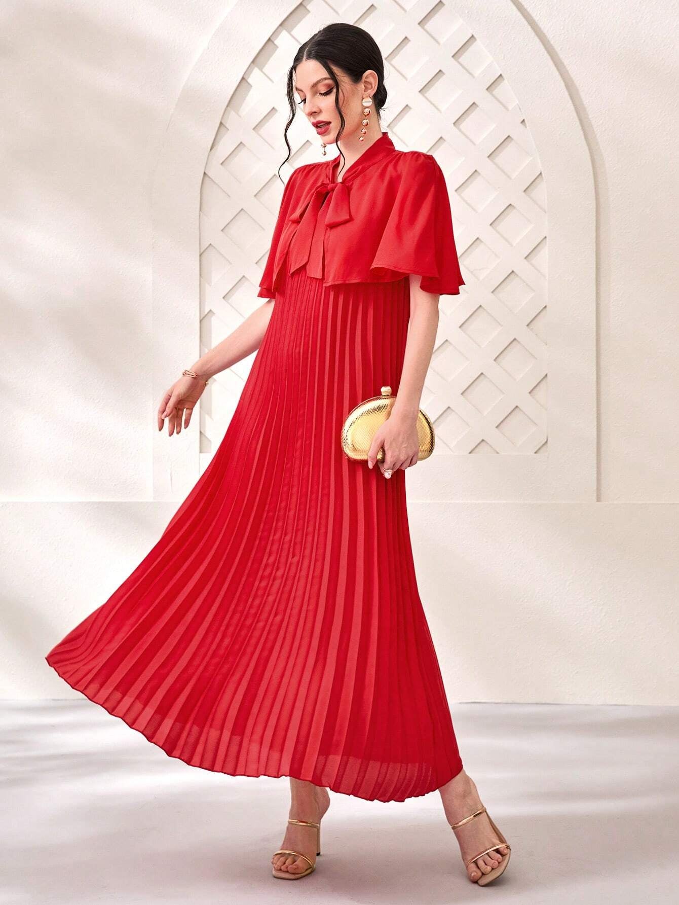 Najma Tie Neck Pleated Hem Dress