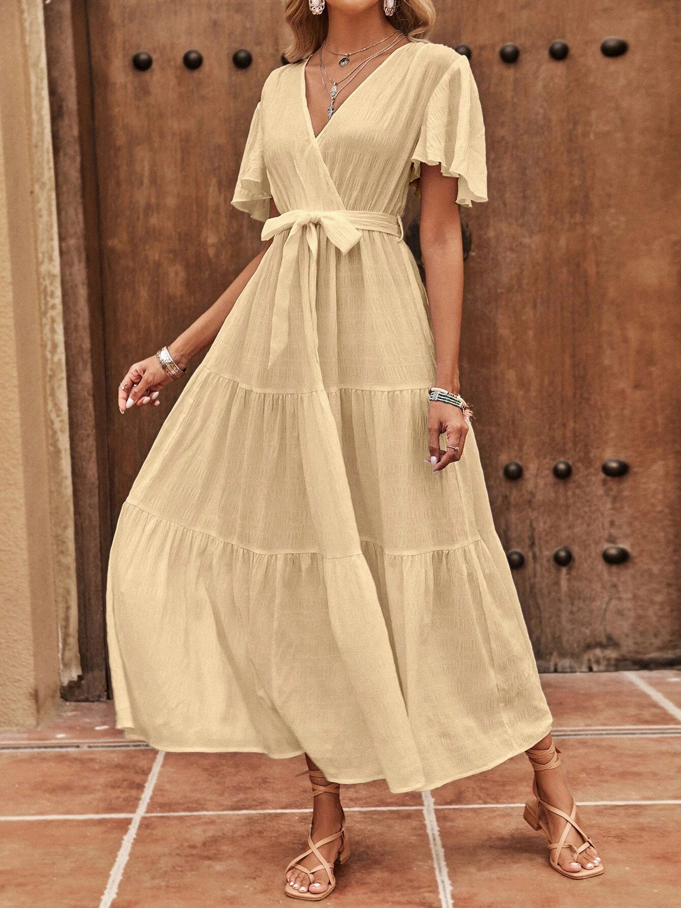 Clasi Bell Sleeve Belted A-Line Dress