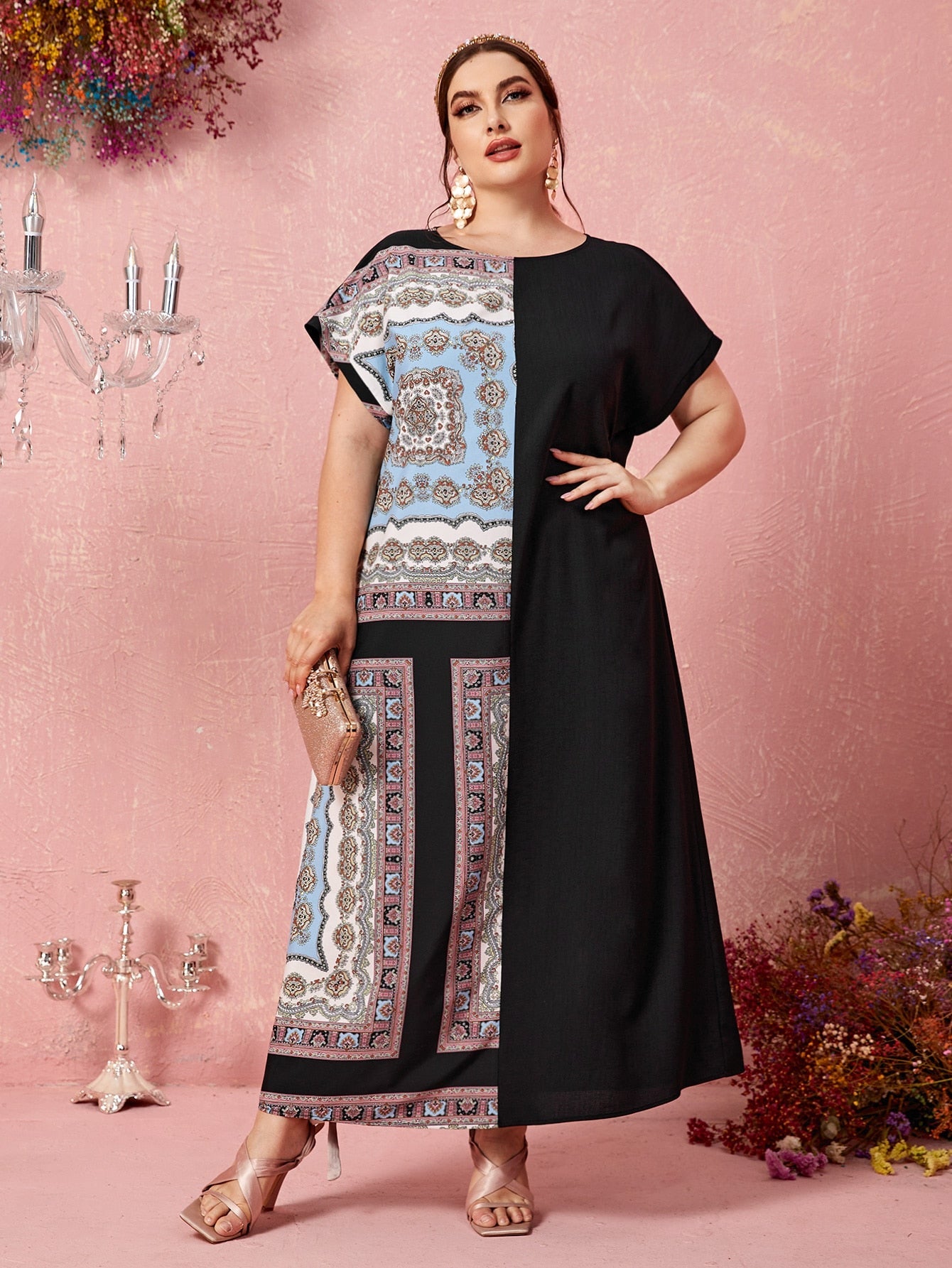 Najma plus Batwing Sleeve Scarf Print Dress