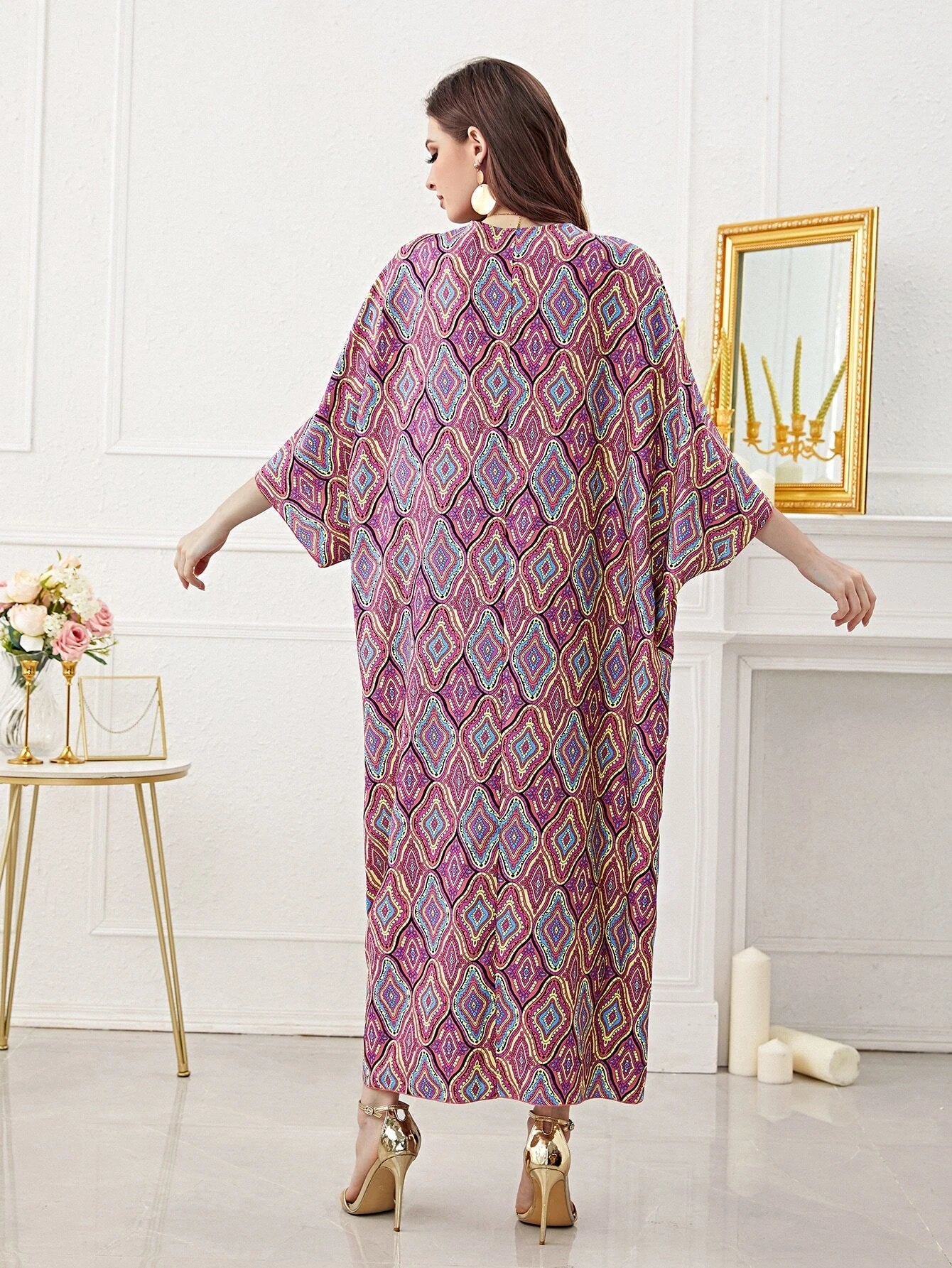 Najma Women'S Loose Turkish Long Shirt with Geometric Pattern