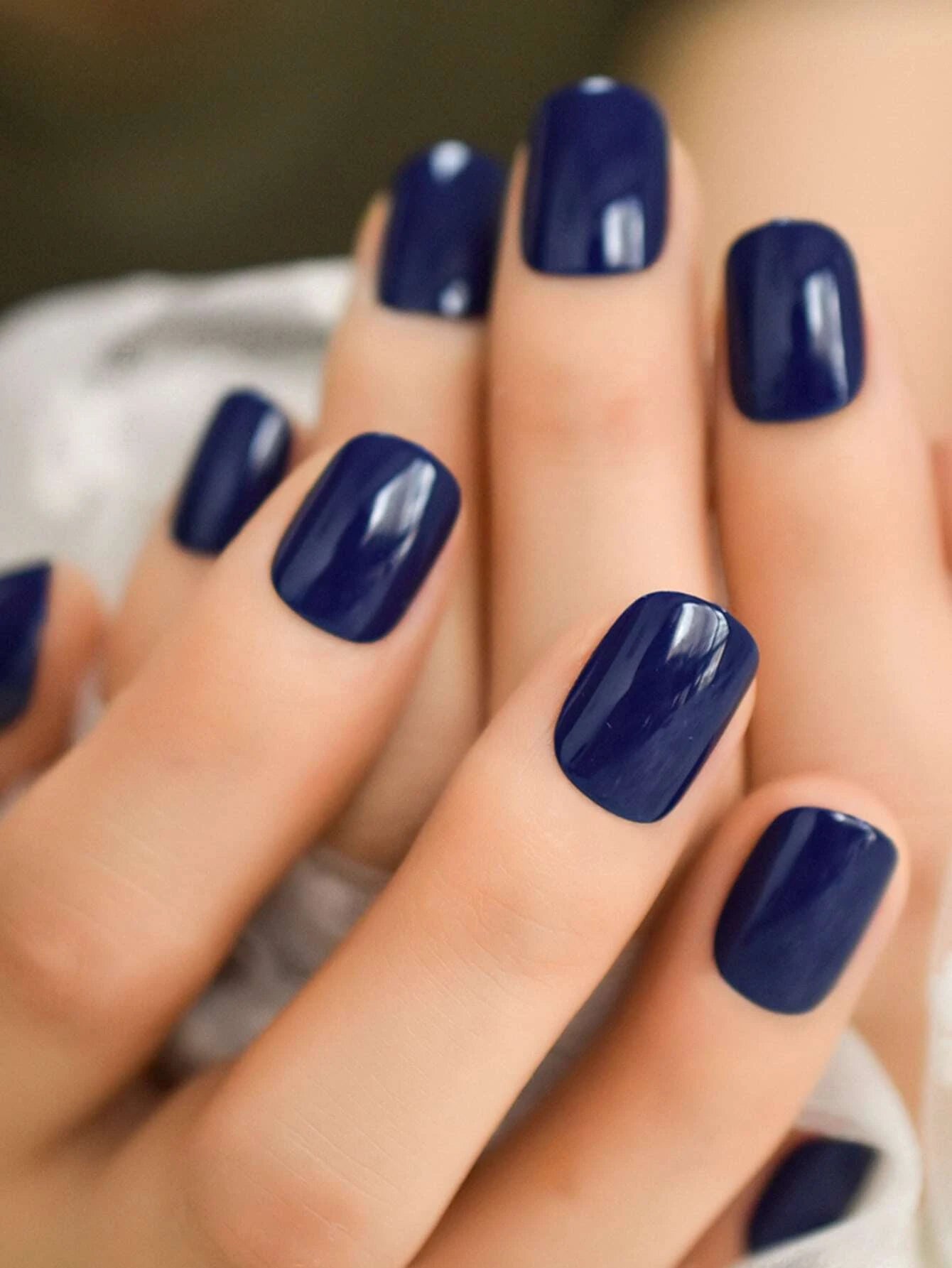 Elevate Your Style with 24Pcs Short Square Blue Solid Glossy Plain Fake Nail & 1Sheet Tape & 1Pc Nail File & 1Pc Stick