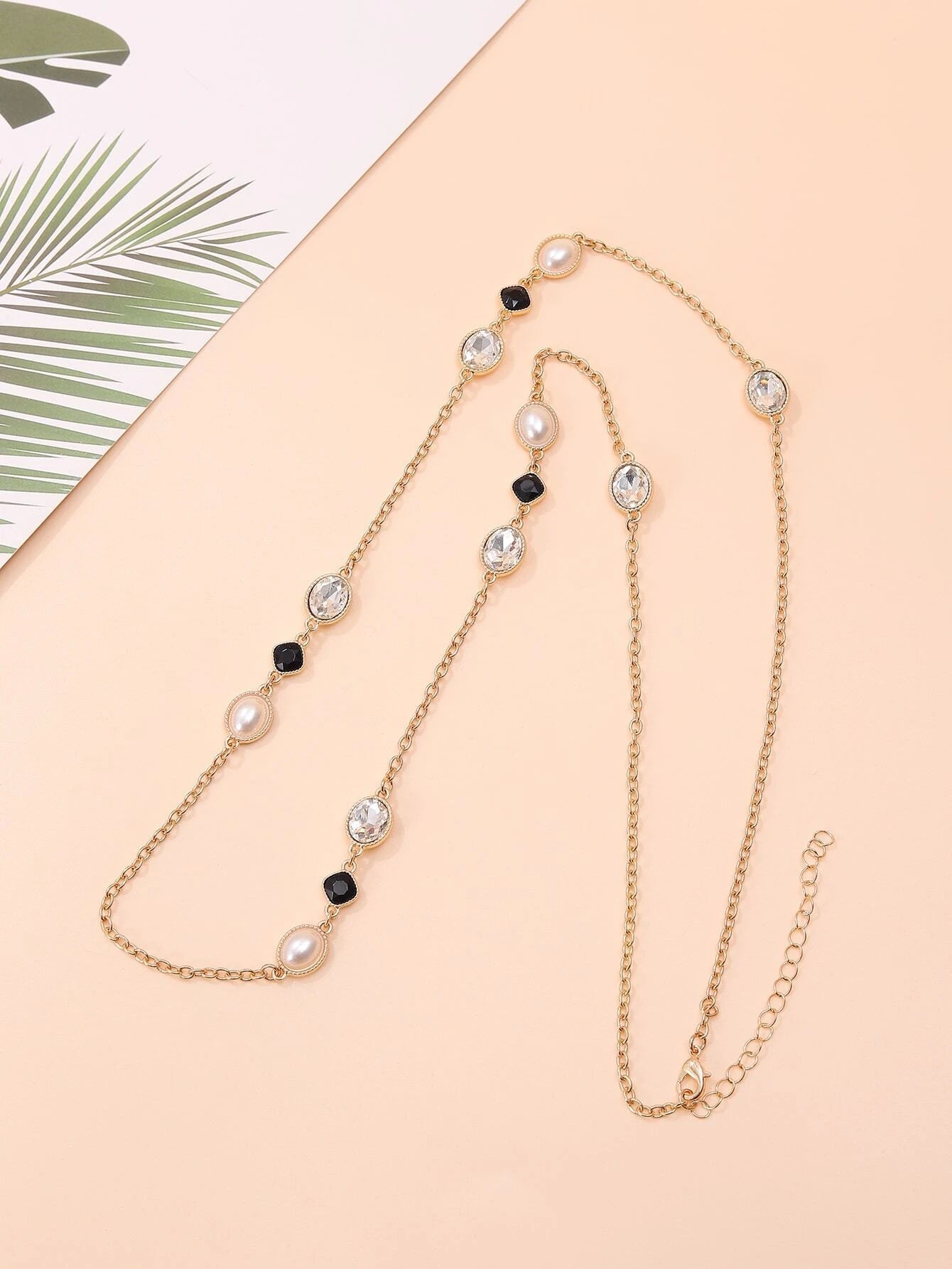 Rhinestone & Faux Pearl Decor Necklace