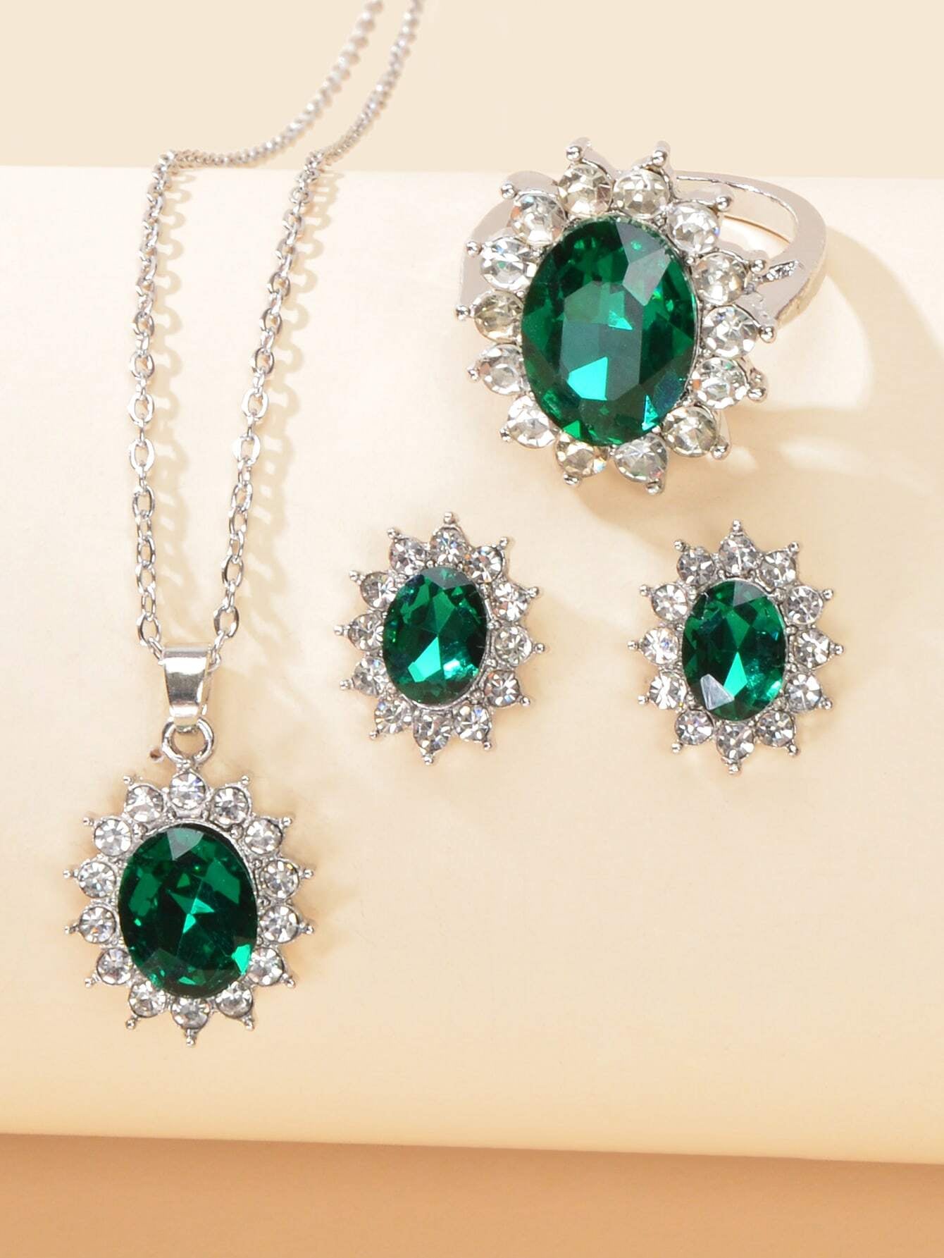 3Pcs/Set Glamorous Cubic Zirconia Water-Drop Decor Jewelry Set for Women for Daily Decoration