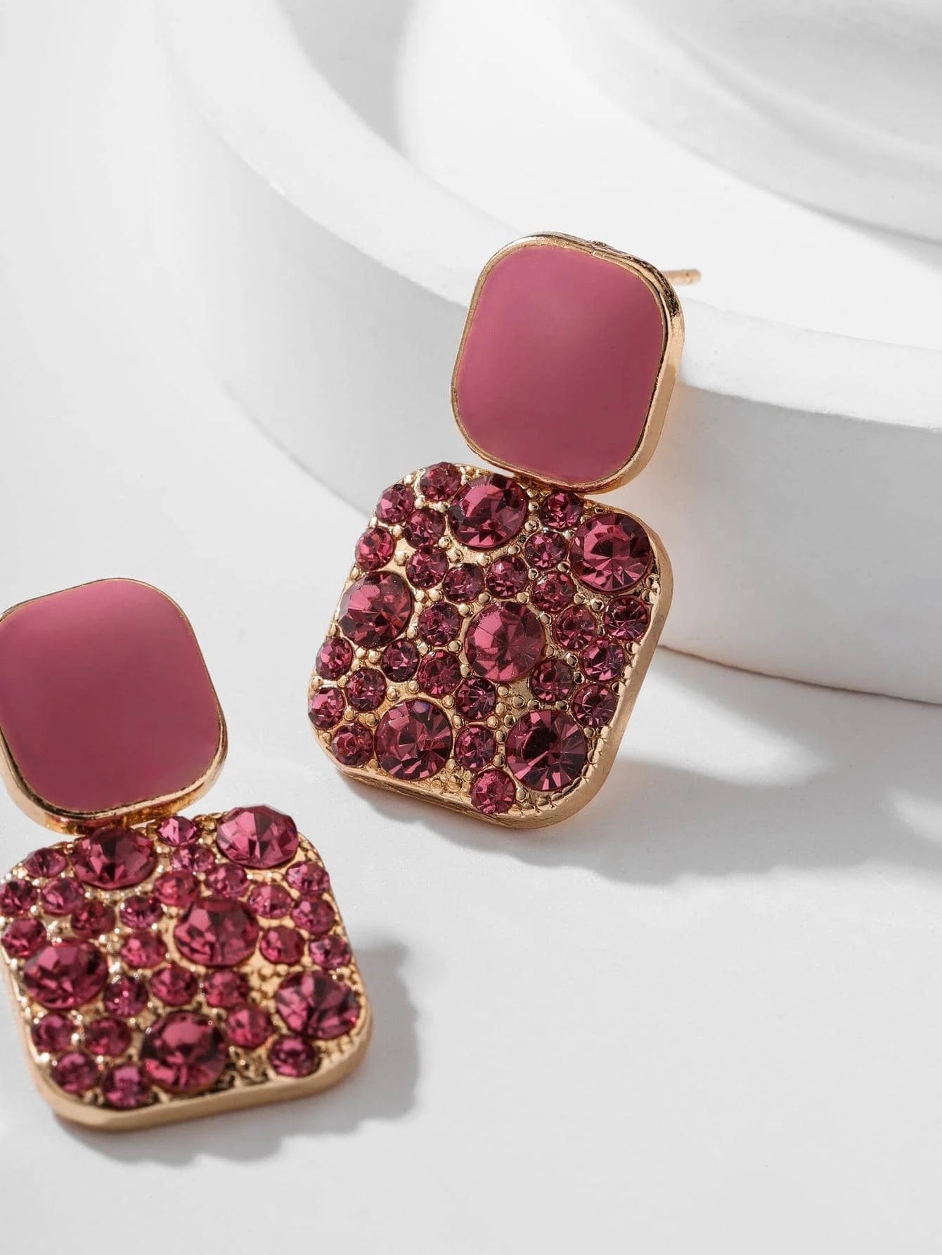 Rhinestone Decor Geometric Drop Earrings