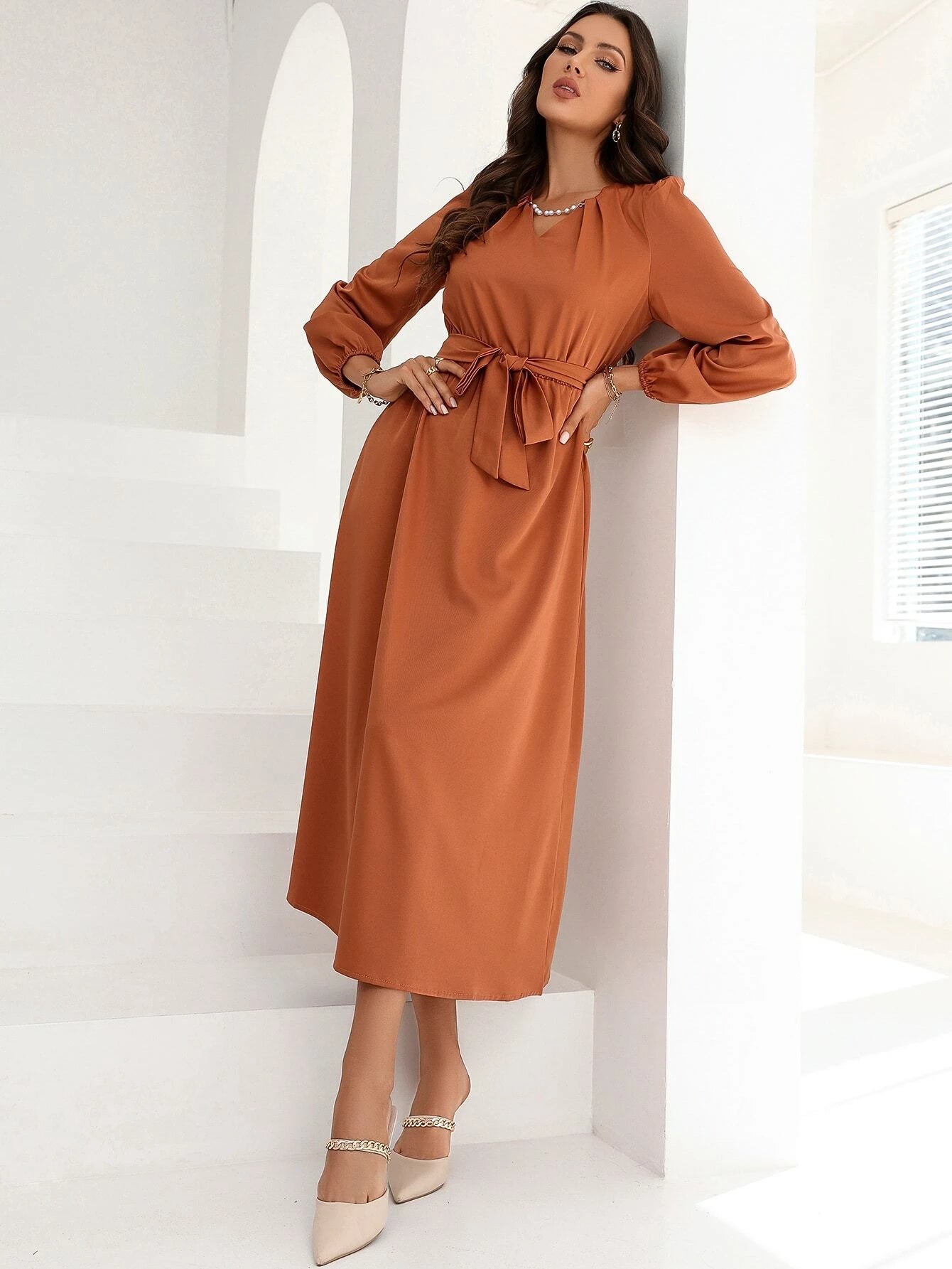 Modely Puff Sleeve Belted Dress