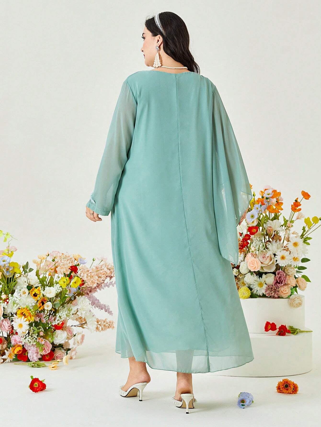 Najma plus Floral Embroidery Draped Detail Dress