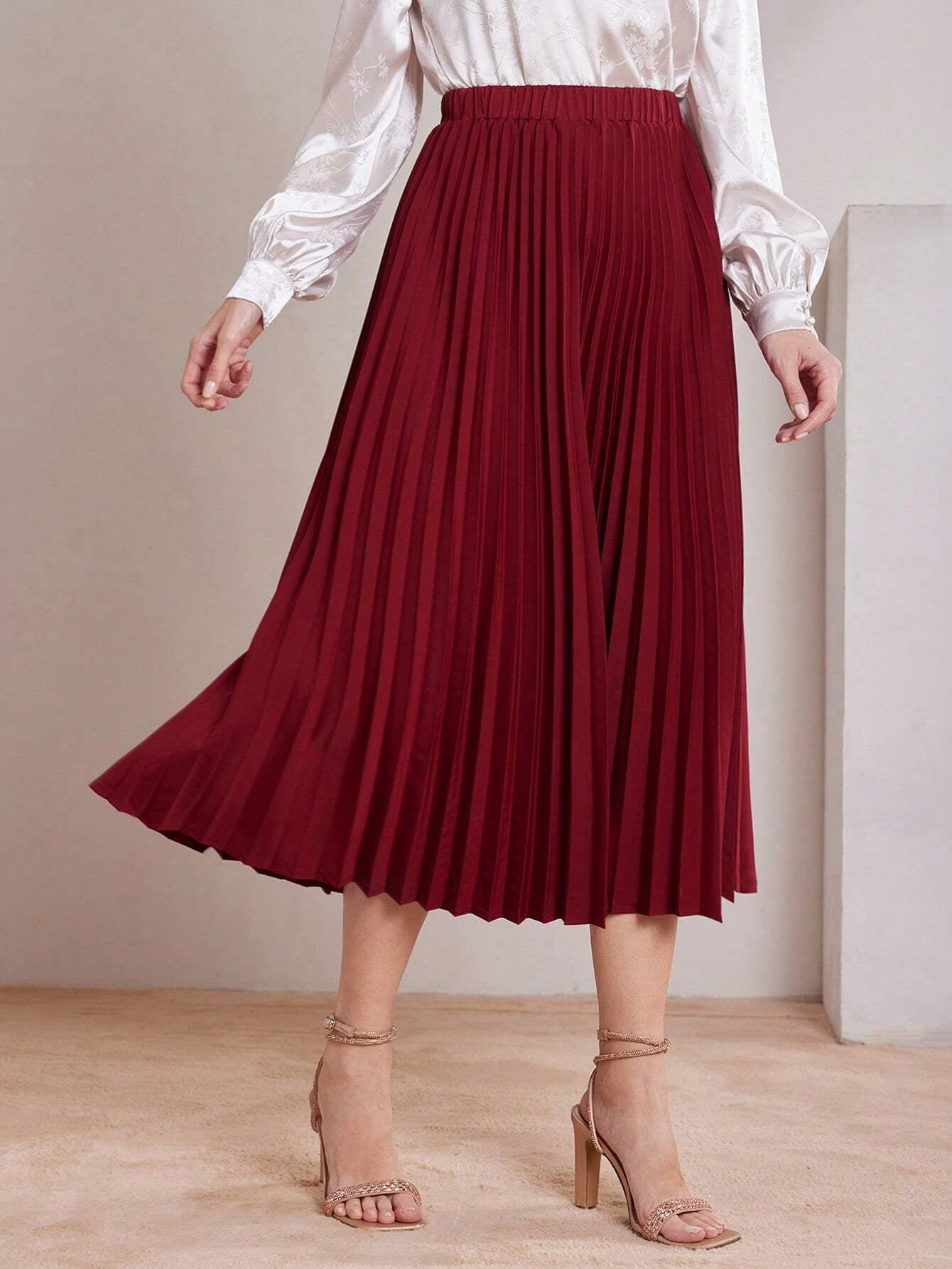 Mulvari Women'S Elastic Waist Pleated Skirt