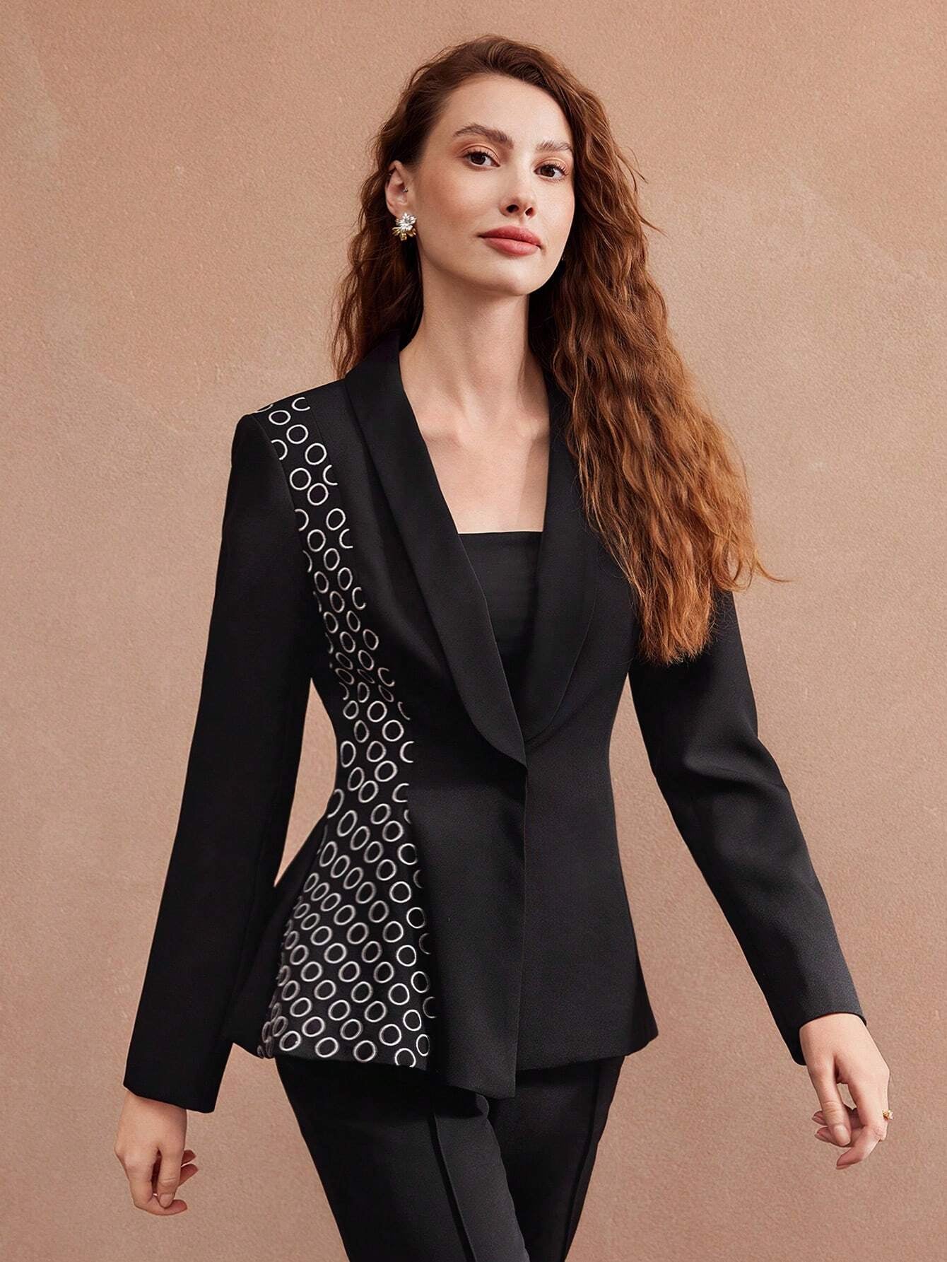 MOTF PREMIUM WOMEN'S POLKA DOT PRINT SHAWL COLLAR BLAZER