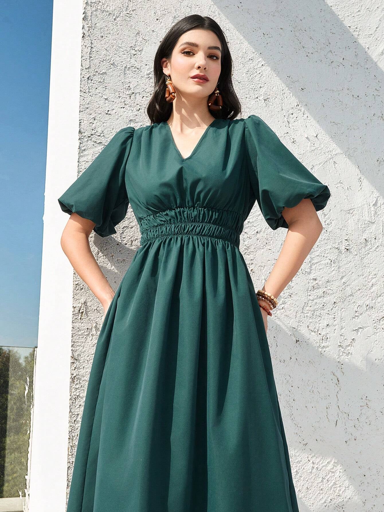 Mulvari Women'S Lantern Sleeve Waist Adjustable Dress