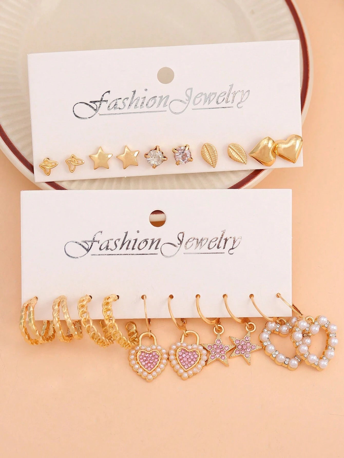 10Pairs European and American Style Faux Pearl Butterfly & Geometric Shape Earrings Set for Women, Trendy Vintage Chic Circular Pendant Dangle Earrings