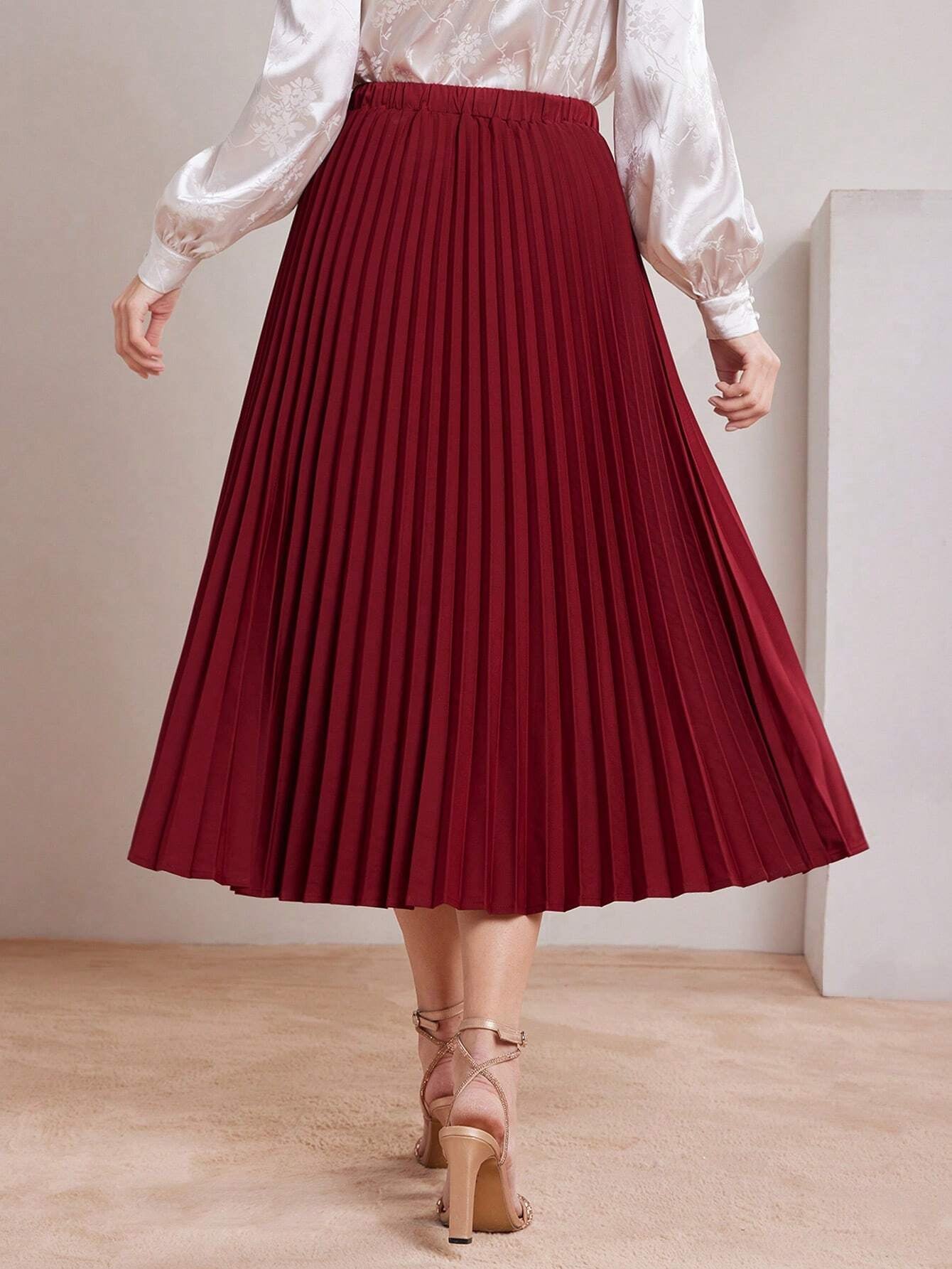 Mulvari Women'S Elastic Waist Pleated Skirt