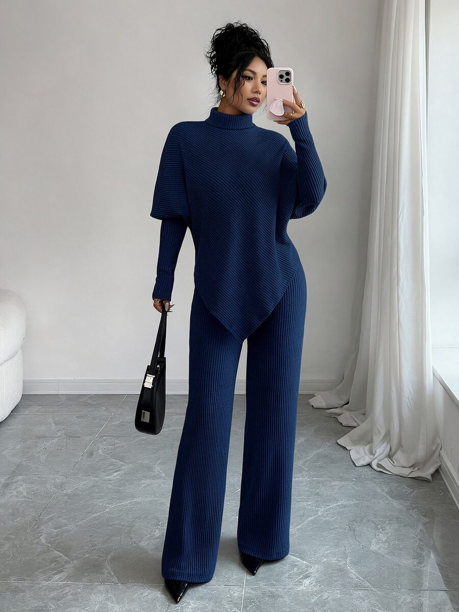 SHEIN Elenzga طقم نسائي من قطعتين تي شيرت وبنطلون طويل محبوك