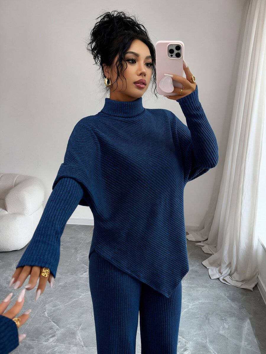 SHEIN Elenzga طقم نسائي من قطعتين تي شيرت وبنطلون طويل محبوك