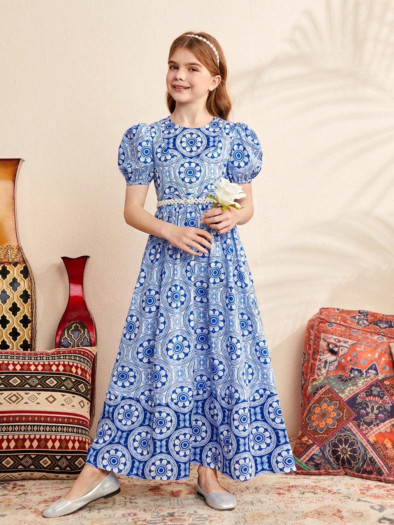 Tween Girls' Gorgeous round Neck Long Floral Patchwork Dress