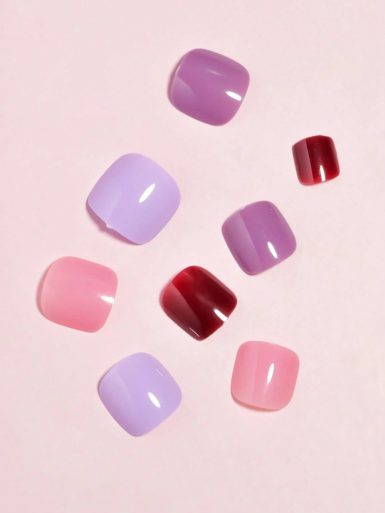 4Packs(96Piece)-Purple/Peach Pink/Sliver/Red Glitter with UV Coating Toenails