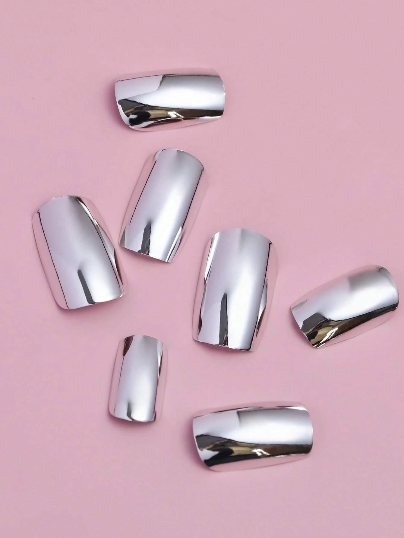 24Pcs Long Almond Press on Nails - Cool Metallic Chrome Champagne False Nails | Punk Metal Chrome Finish Medium Reusable Fake Nails in 12 Sizes - Nail Kits as Gift for Women and Girls & 1Sheet Tape & 1Pc Nail File