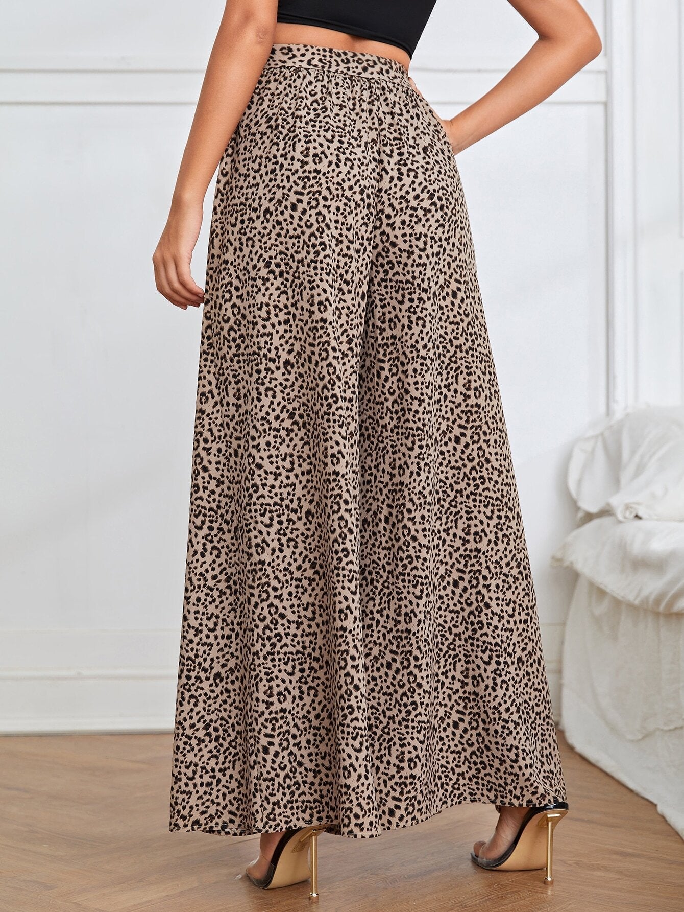 Clasi Leopard Print Belted Wide Leg Pants