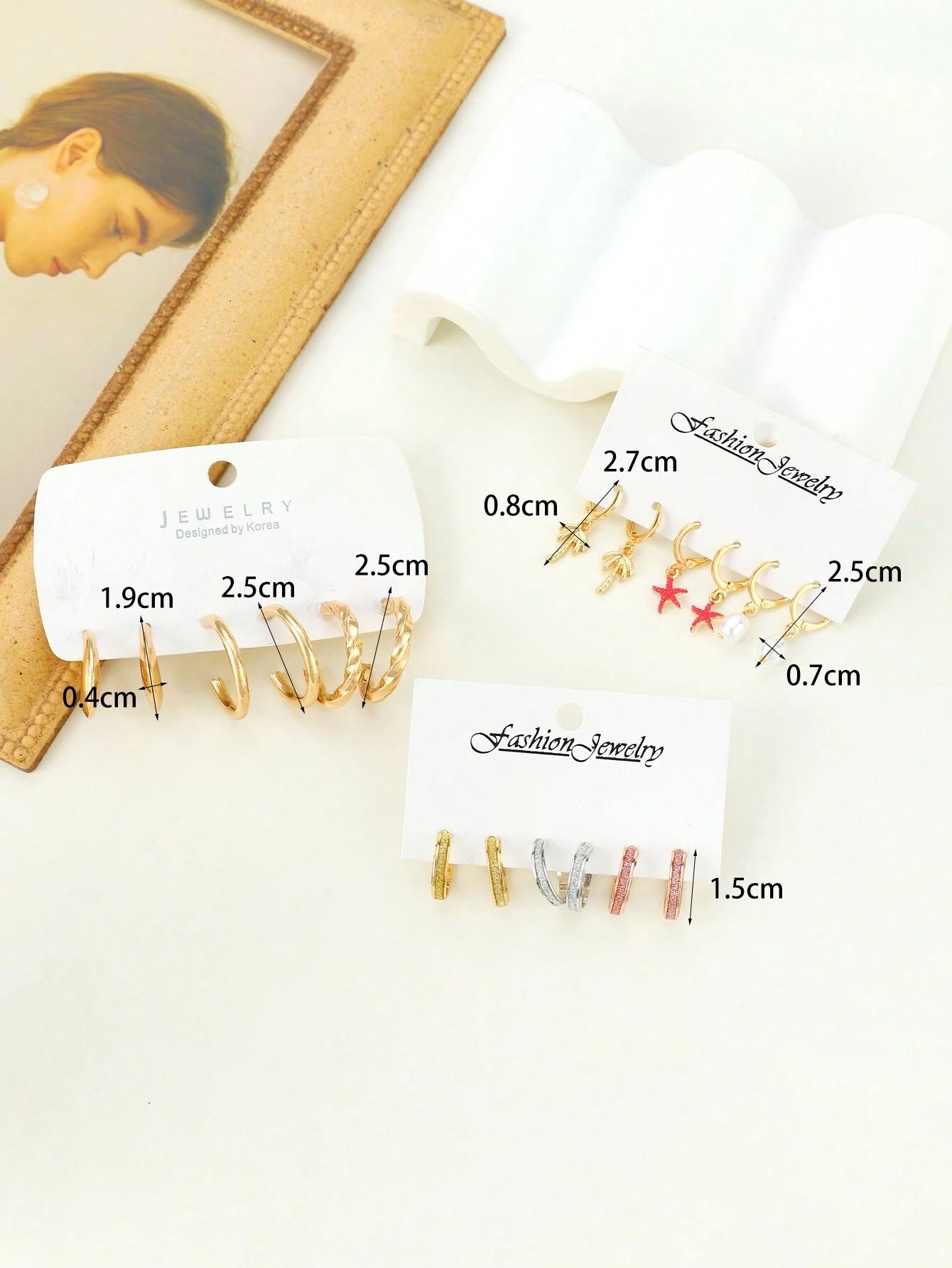 9Pairs/Set Fashionable Zinc Alloy Rhinestone Moon & Faux Pearl Decor Stud Earrings for Women for Daily Decoration