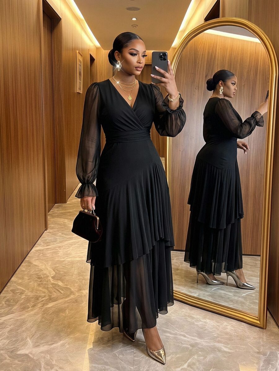 SHEIN Lady فستان أسود للمقاسات الكبيرة