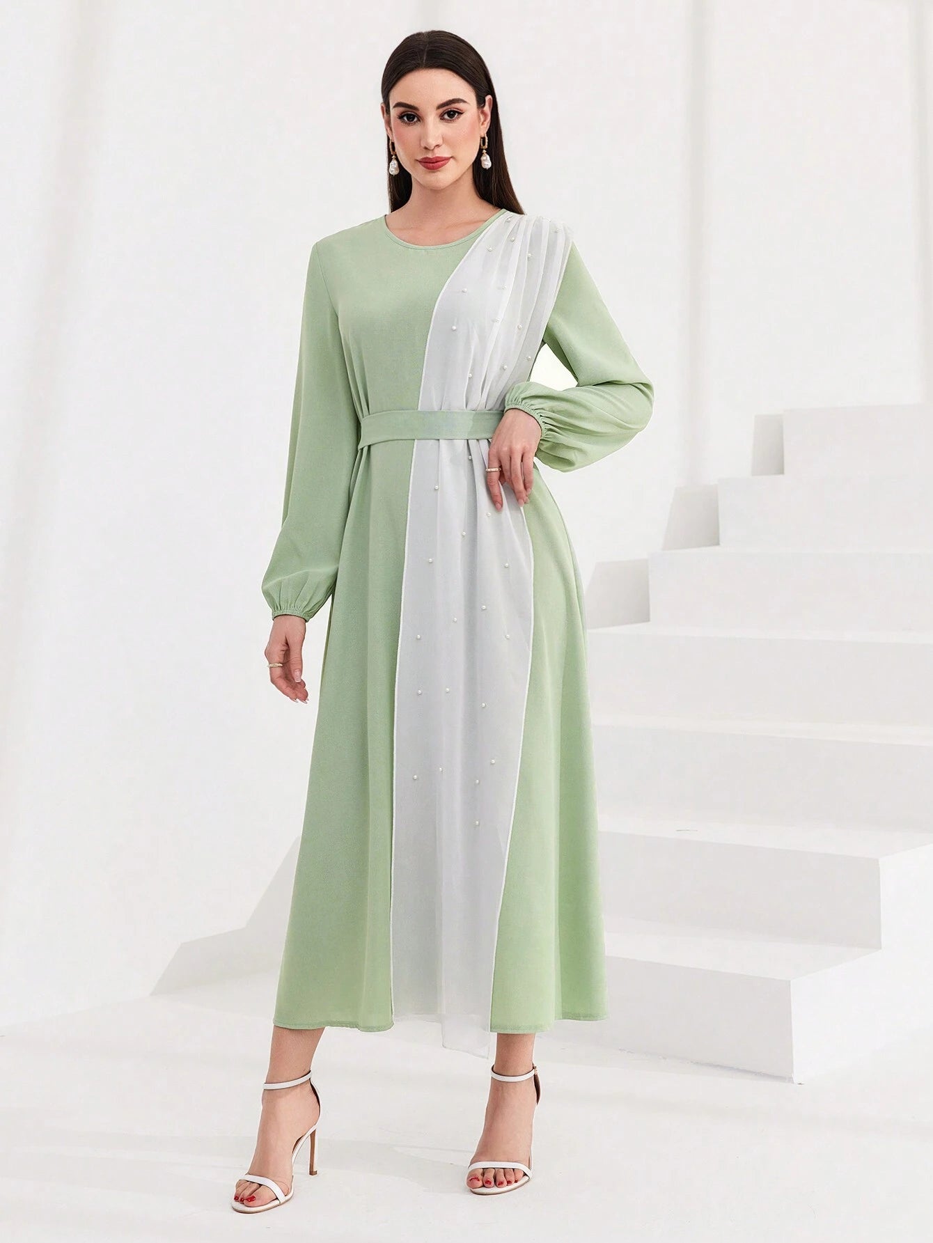 Mulvari Lantern Sleeve Color Block Women'S Dress