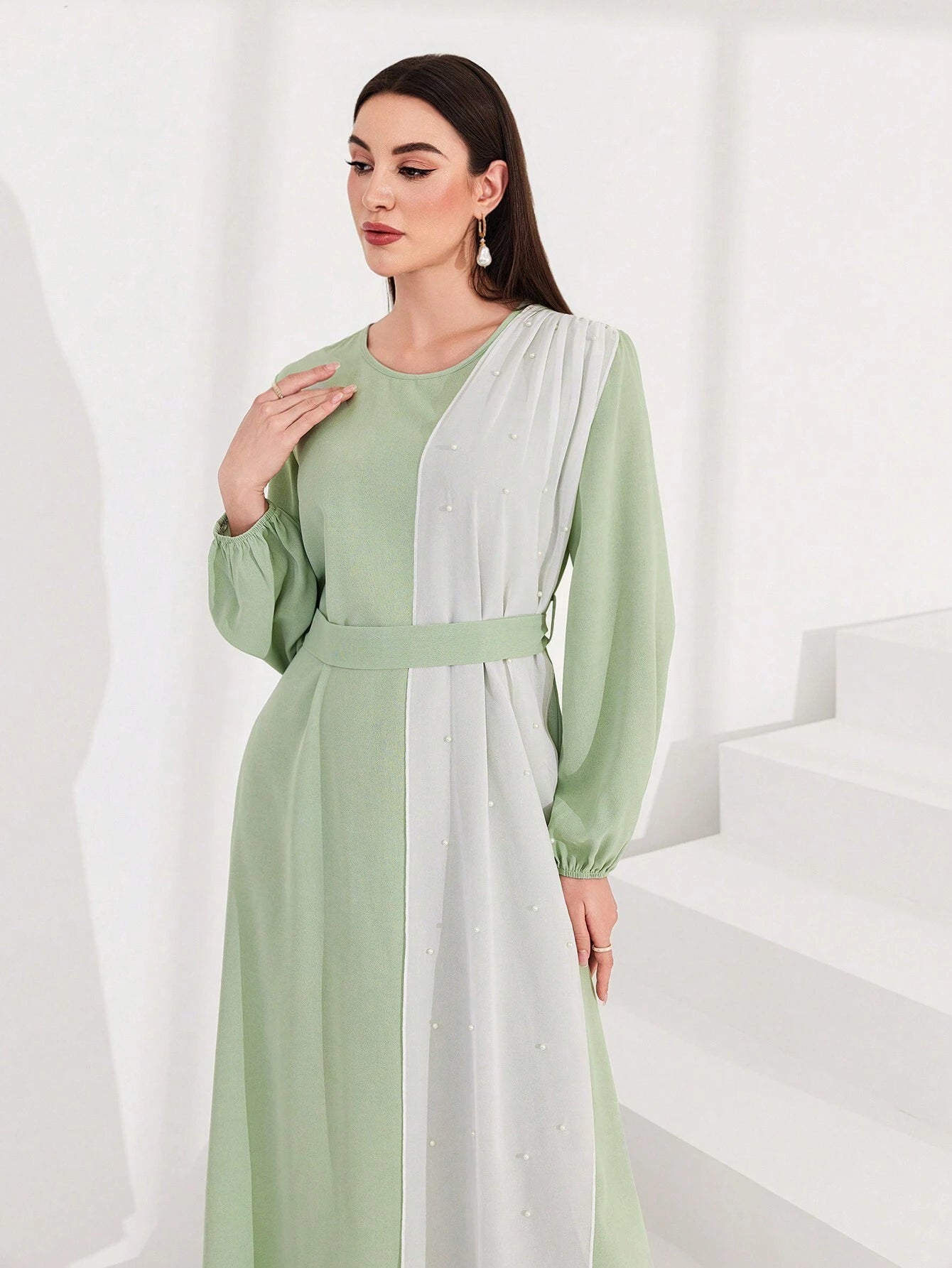 Mulvari Lantern Sleeve Color Block Women'S Dress