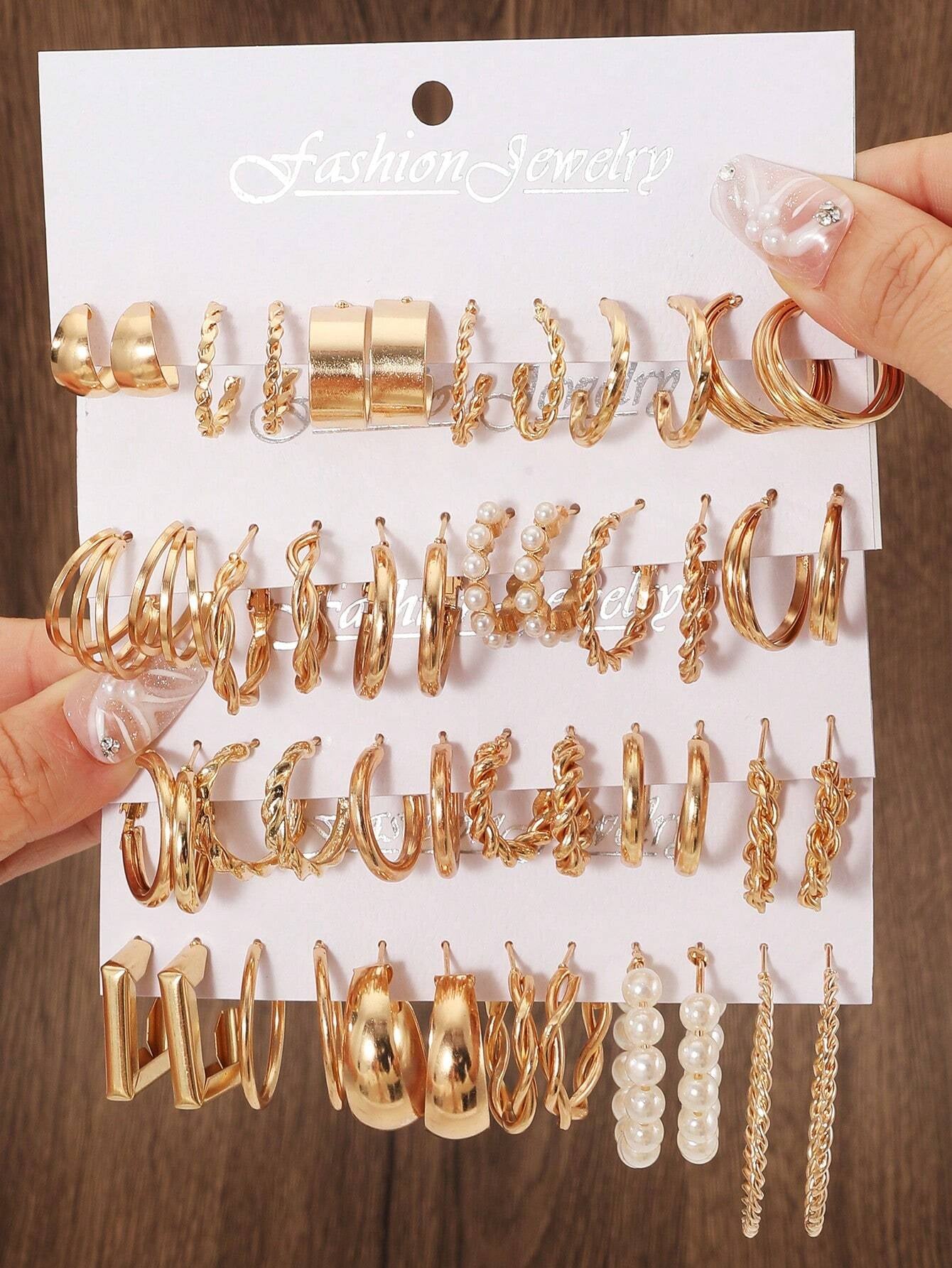 18Pairs/Set Butterfly & Faux Pearl Decor Earrings