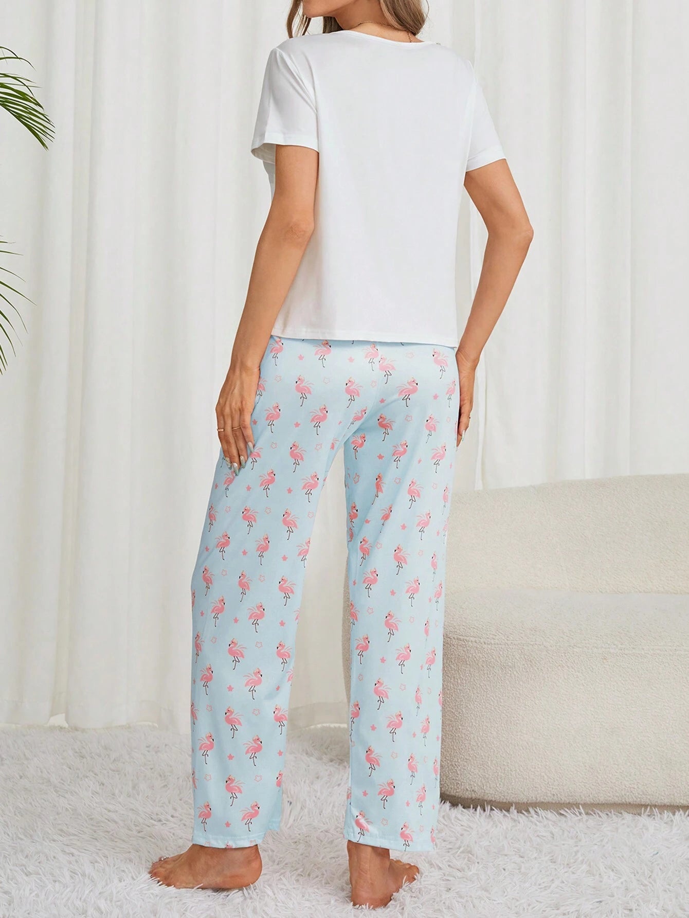 Ladies' Flamingo Print Pajama Set