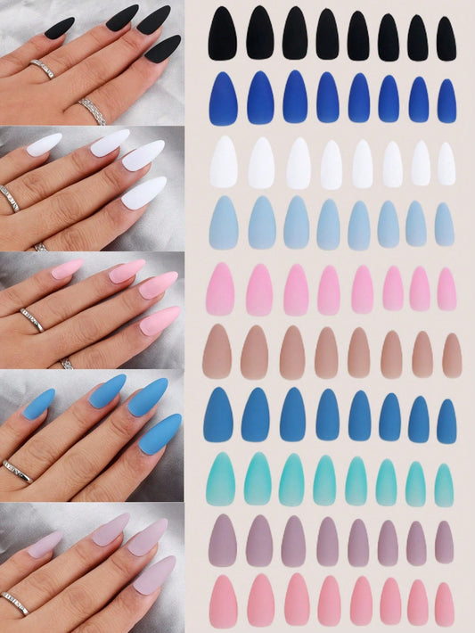 240Pcs/10 Sheets Matte Frosted Middle Almond Wearable Nail Art