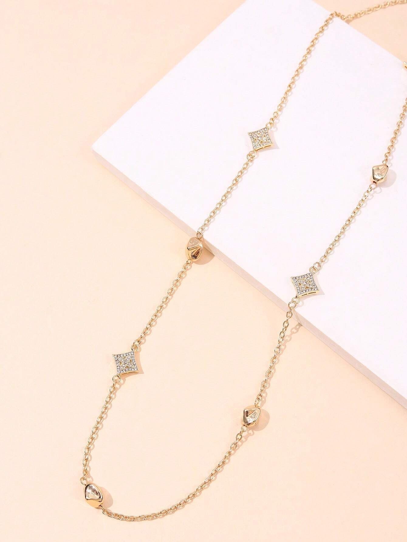 Rhinestone & Faux Pearl Decor Necklace