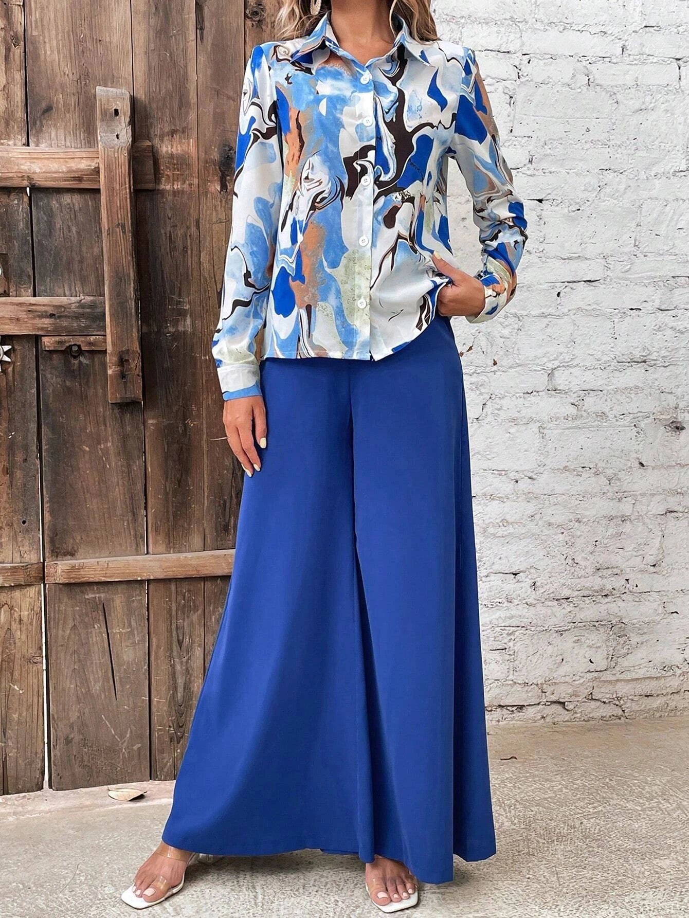 Privé Graphic Print Shirt & Wide Leg Pants