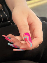 Galaxy Gradient Sparkling Powder Medium Almond Shape False Nails Set(24Pcs)+1Pc Jelly Glue+1Pc Nail File