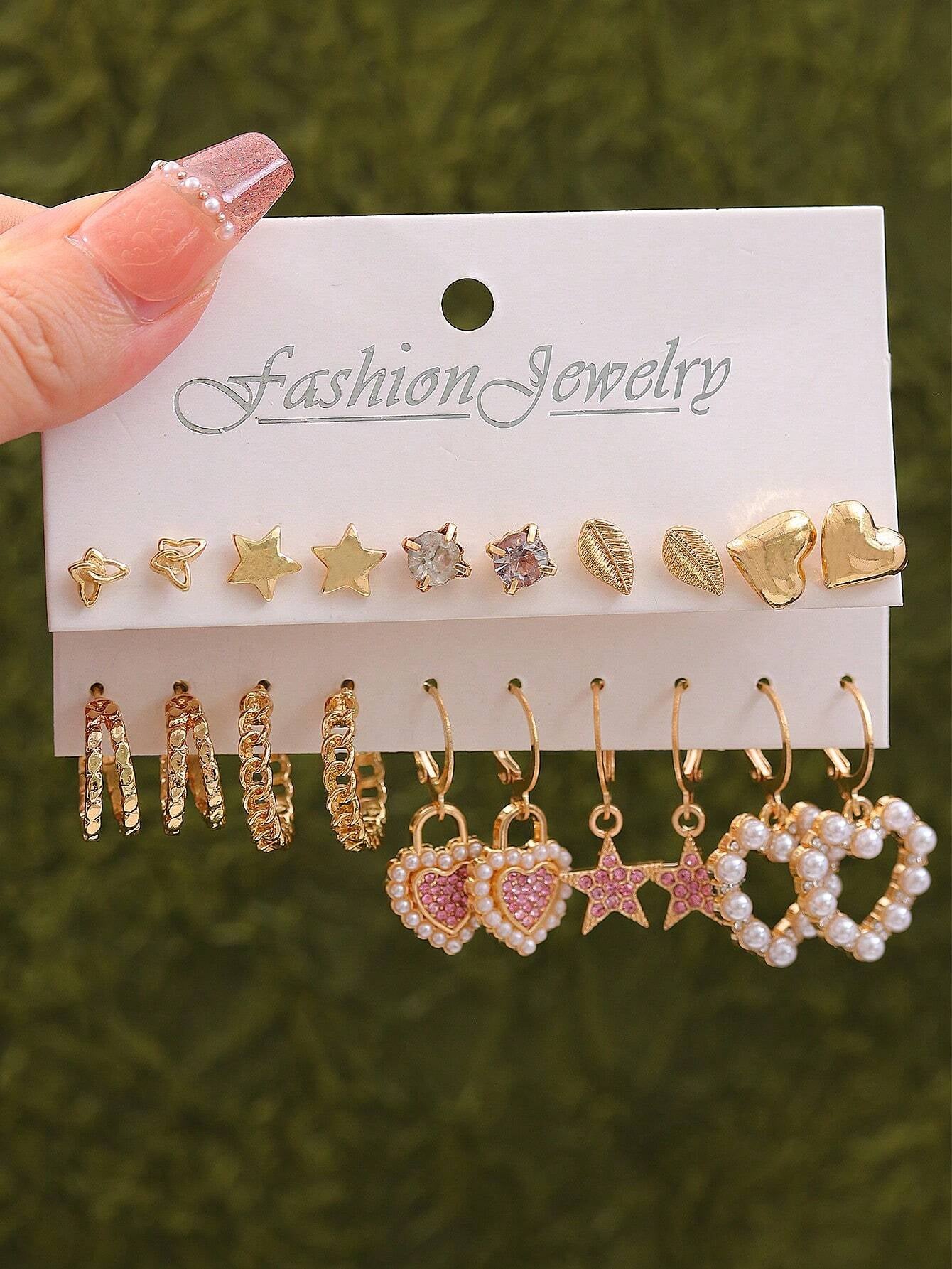 10Pairs European and American Style Faux Pearl Butterfly & Geometric Shape Earrings Set for Women, Trendy Vintage Chic Circular Pendant Dangle Earrings