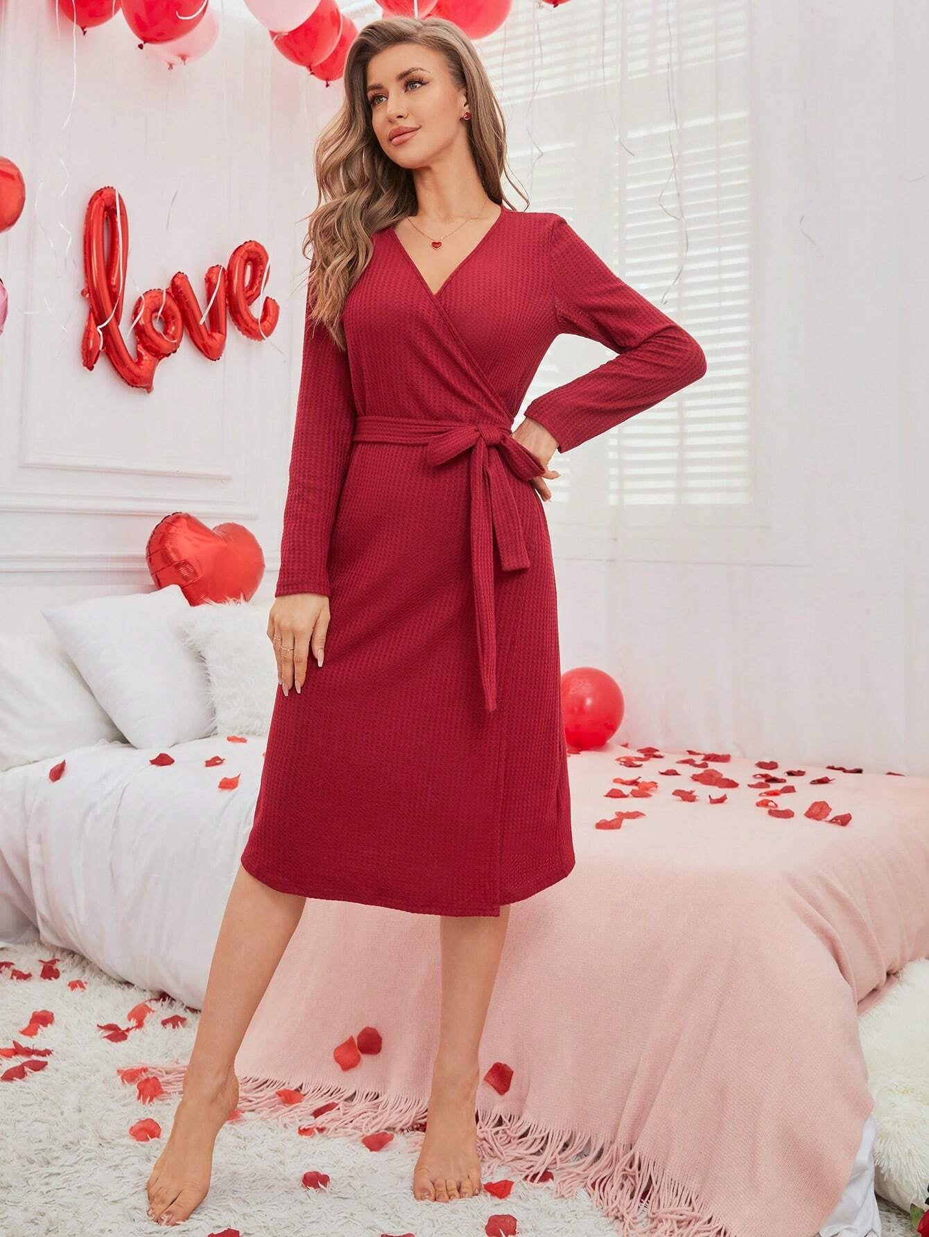 Women'S Waffle Knit Wrap Robe for Home