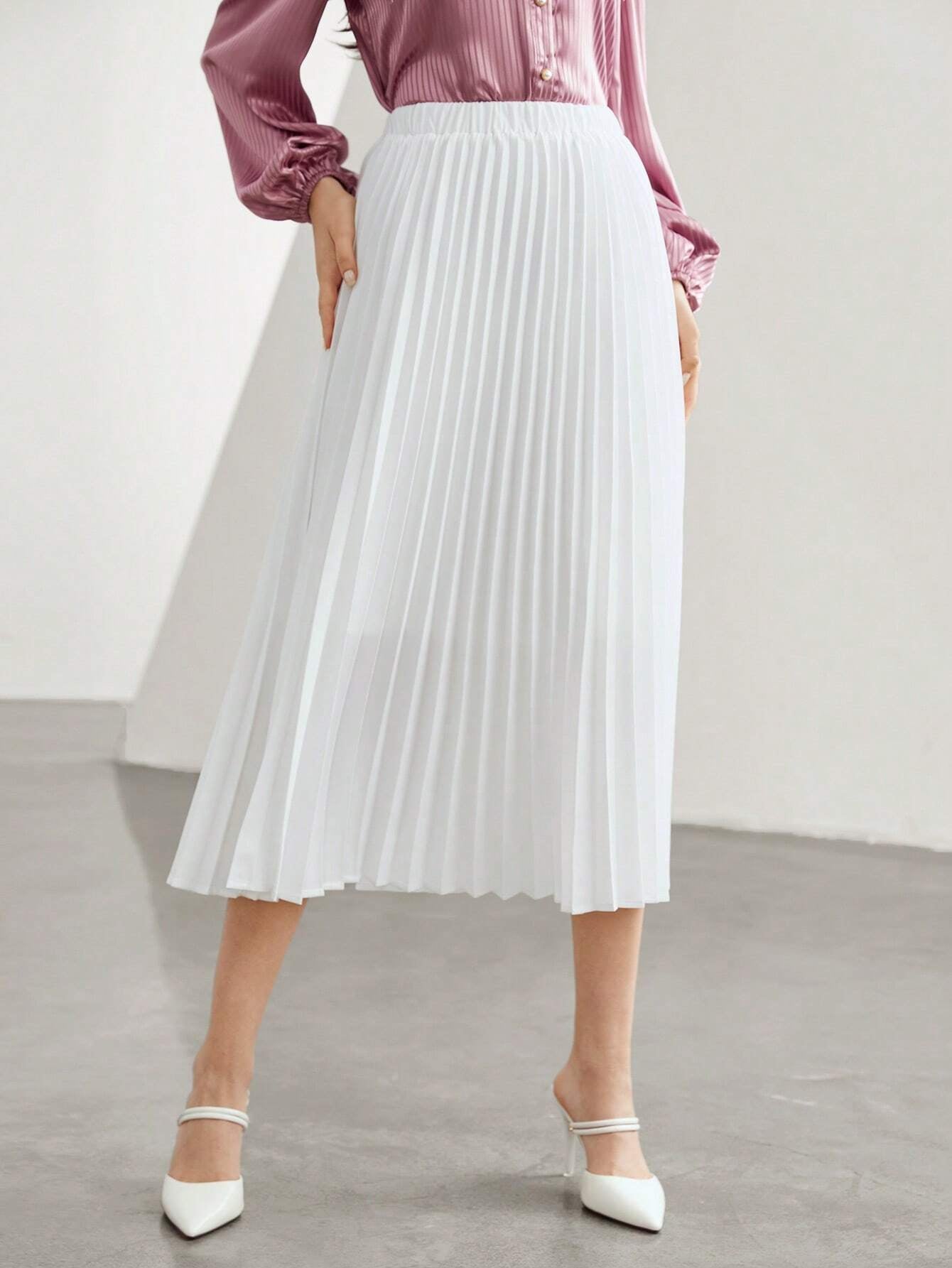 Mulvari Women'S Elastic Waist Pleated Skirt