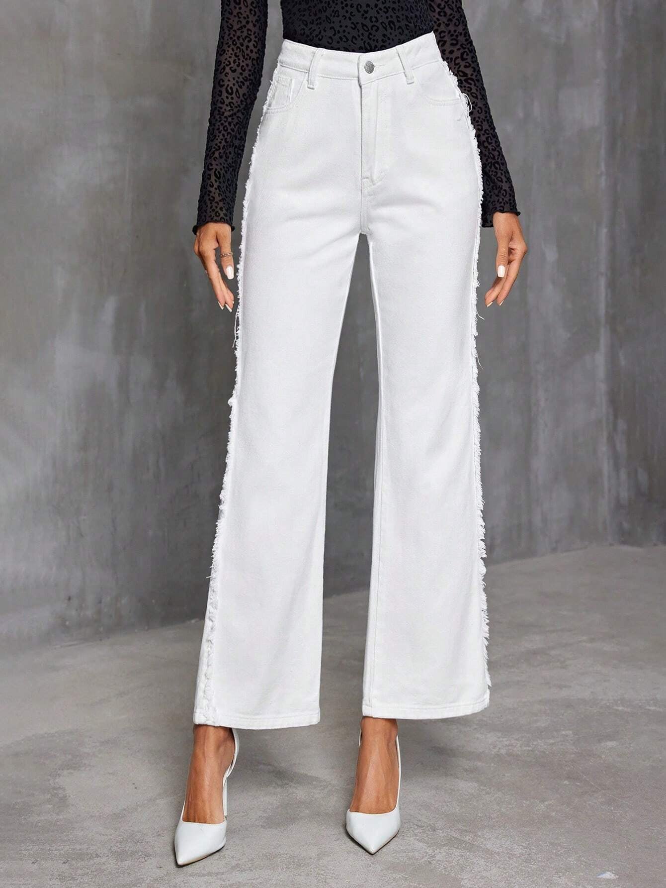 Privé Long Length Flared Jeans with Frayed Hem