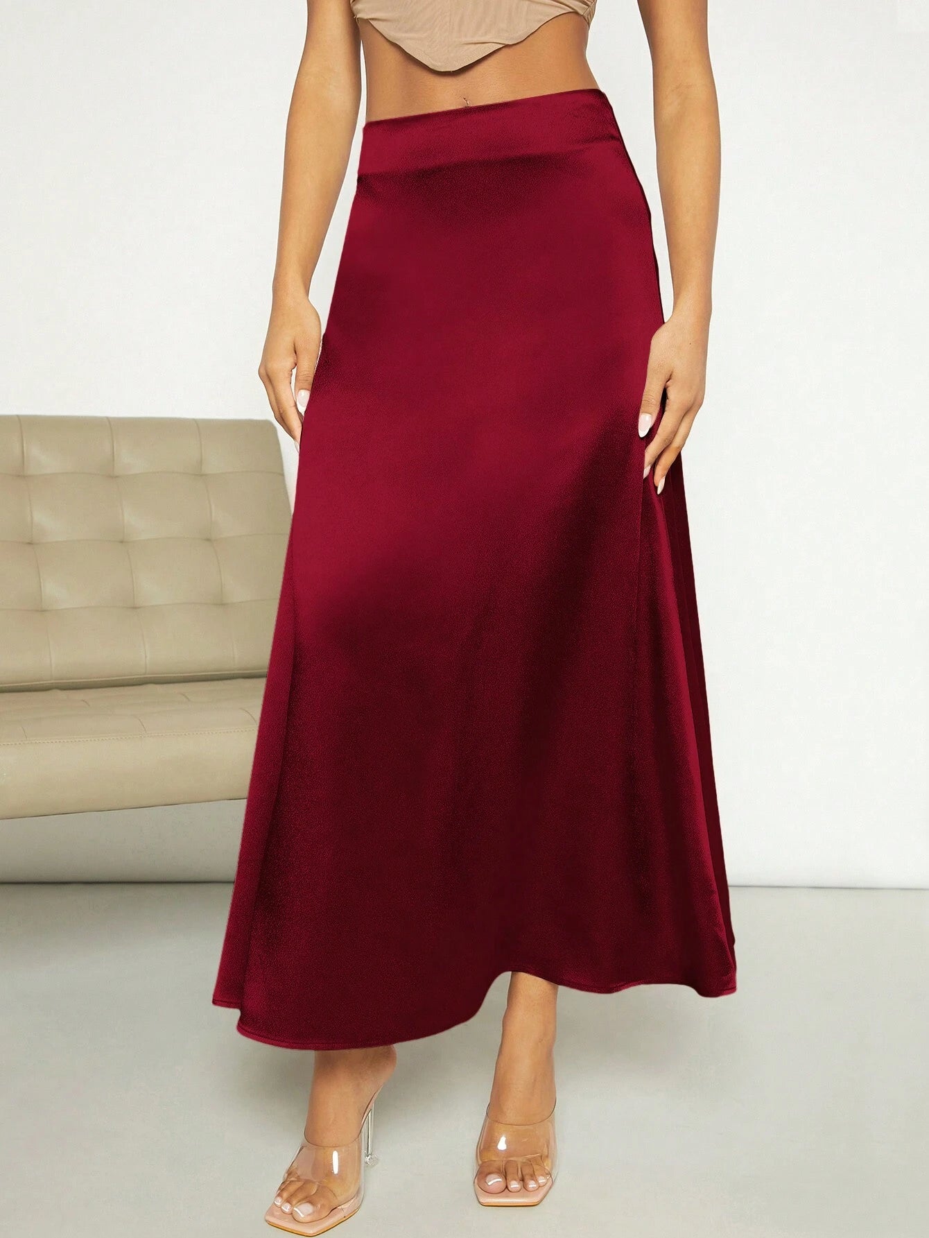 Privé High Waist Satin A-Line Skirt