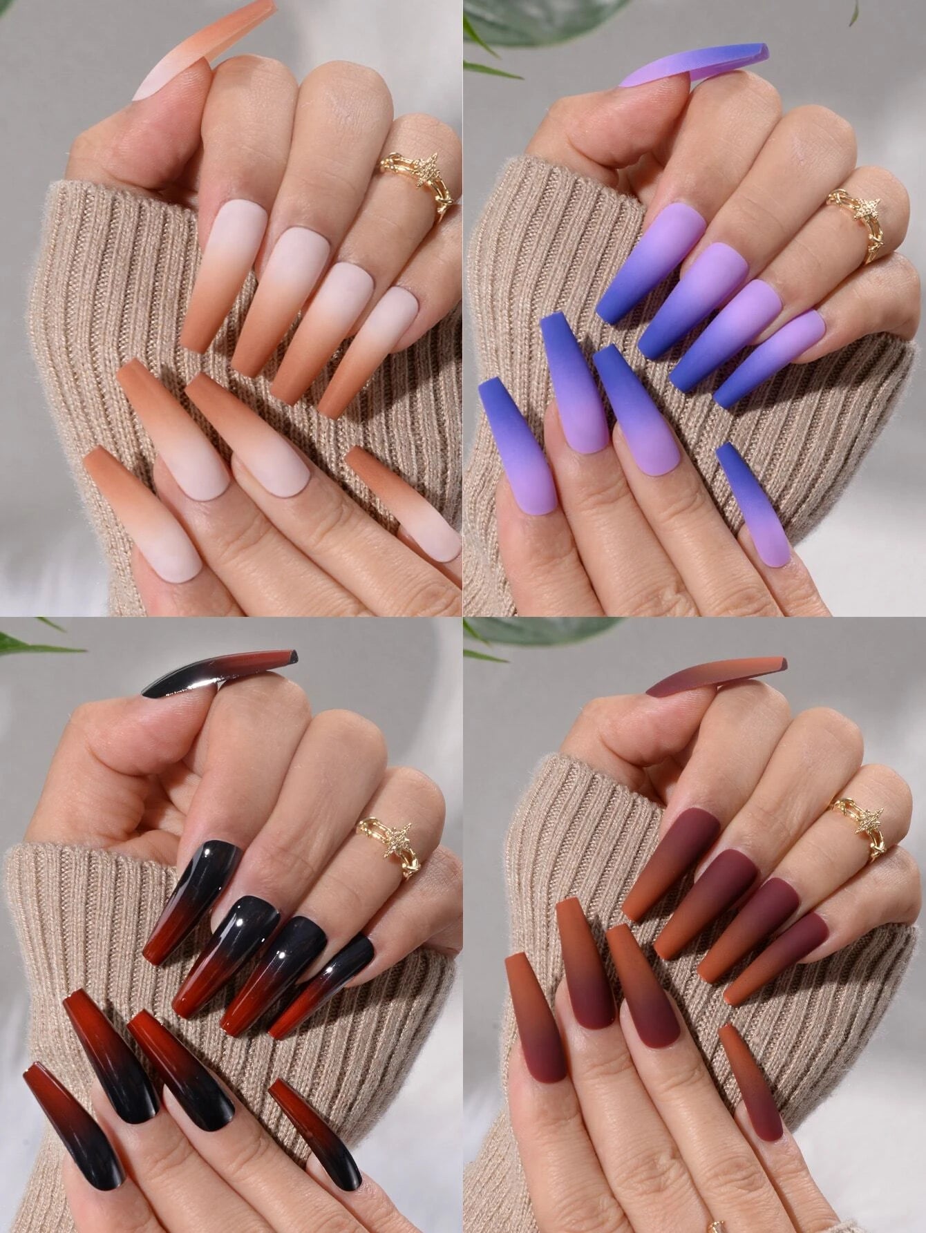 Get Glamorous with 192Pcs Long Coffin Multicolor Ombre Fake Nail