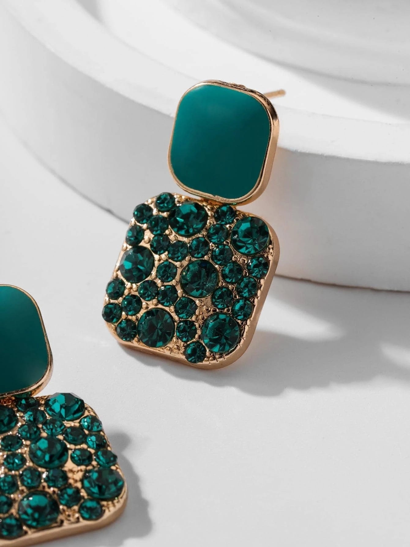 Rhinestone Decor Geometric Drop Earrings
