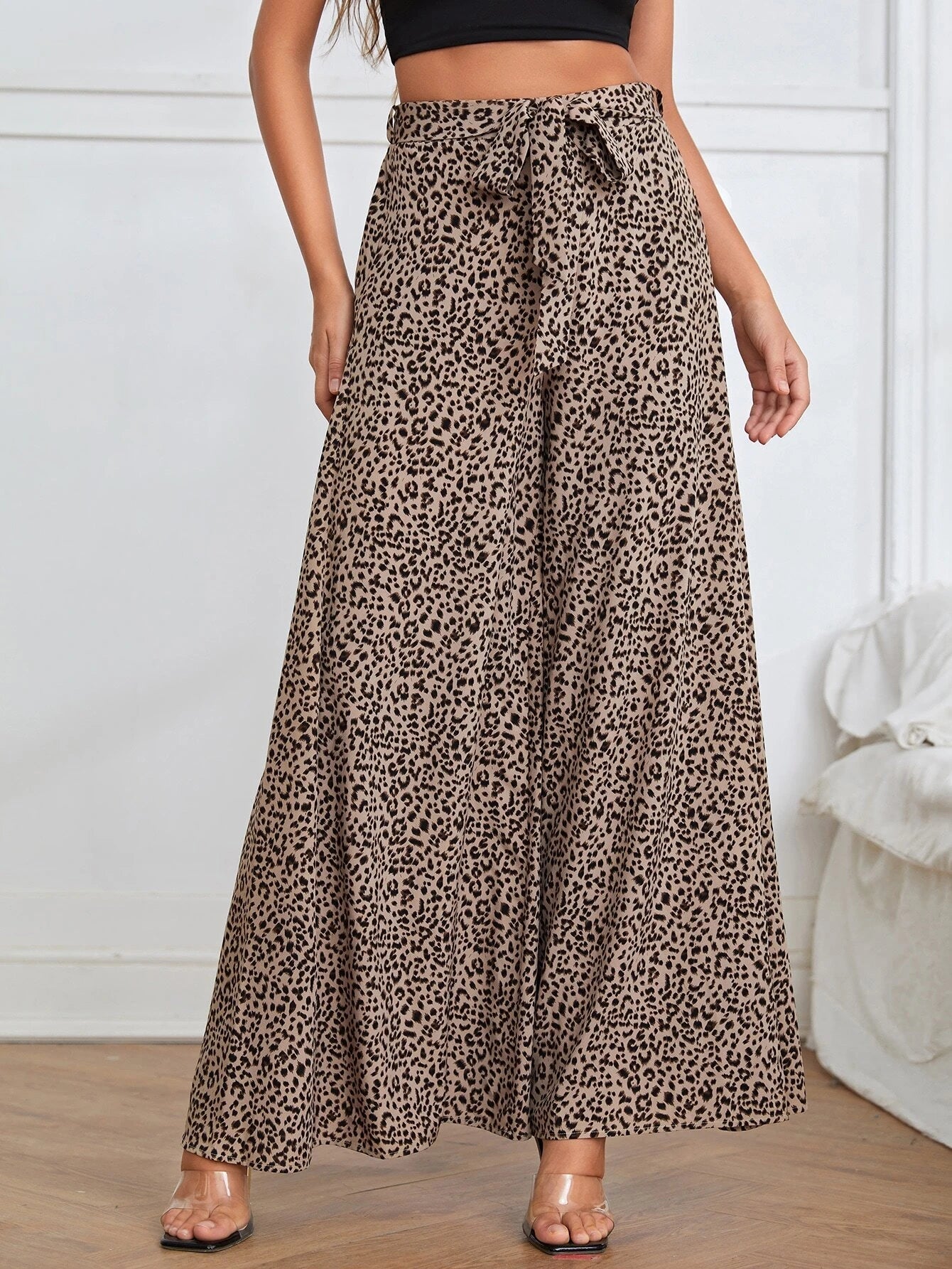 Clasi Leopard Print Belted Wide Leg Pants