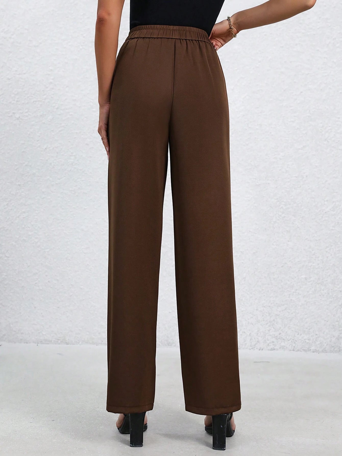 Privé Ladies' Solid Color Elastic Waist Pocketed Long Pants