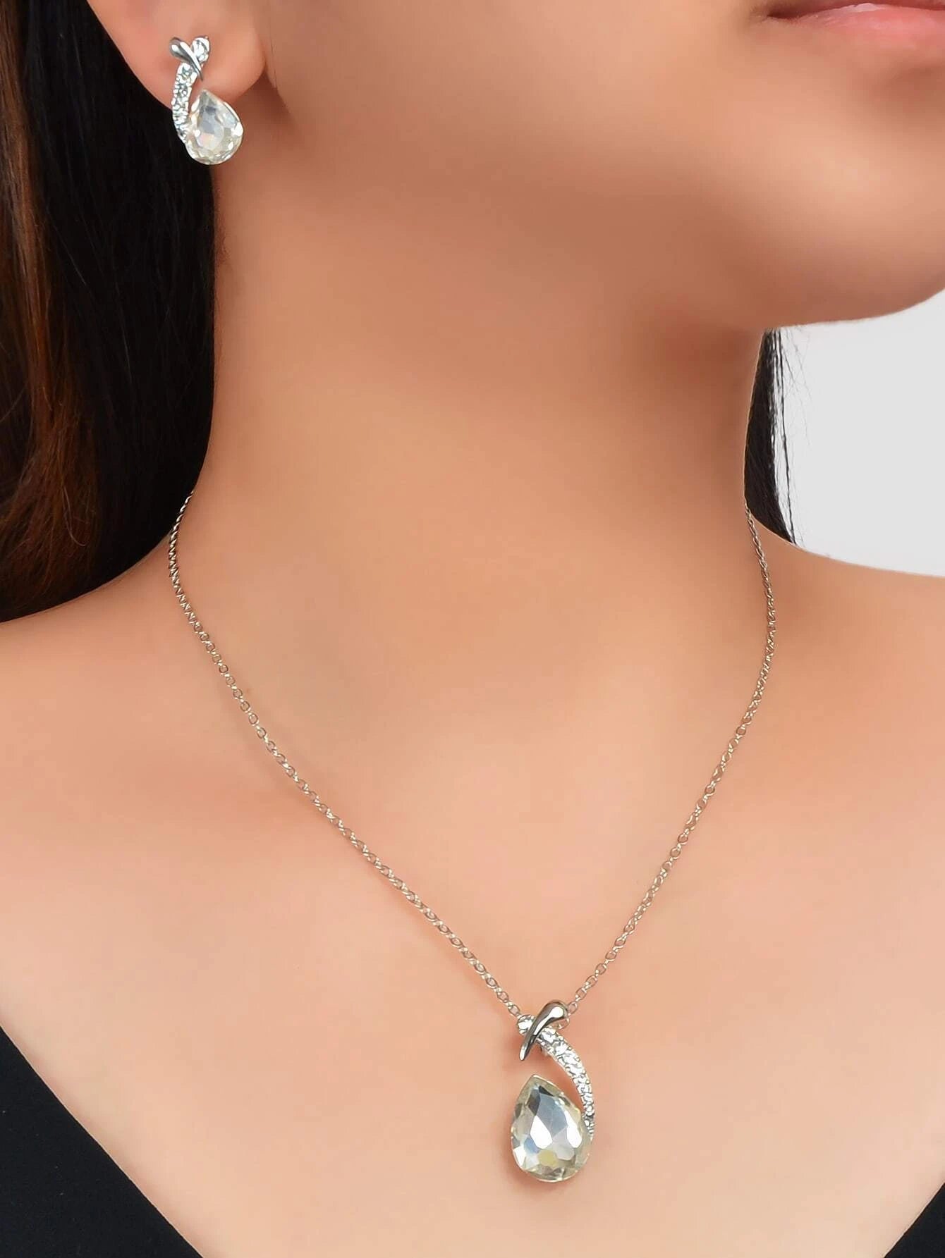 3Pcs/Set Glamorous Cubic Zirconia Water-Drop Decor Jewelry Set for Women for Daily Decoration