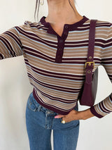SHEIN Firerie تي شيرت نسائي بأكمام طويلة وتصميم هينلي
