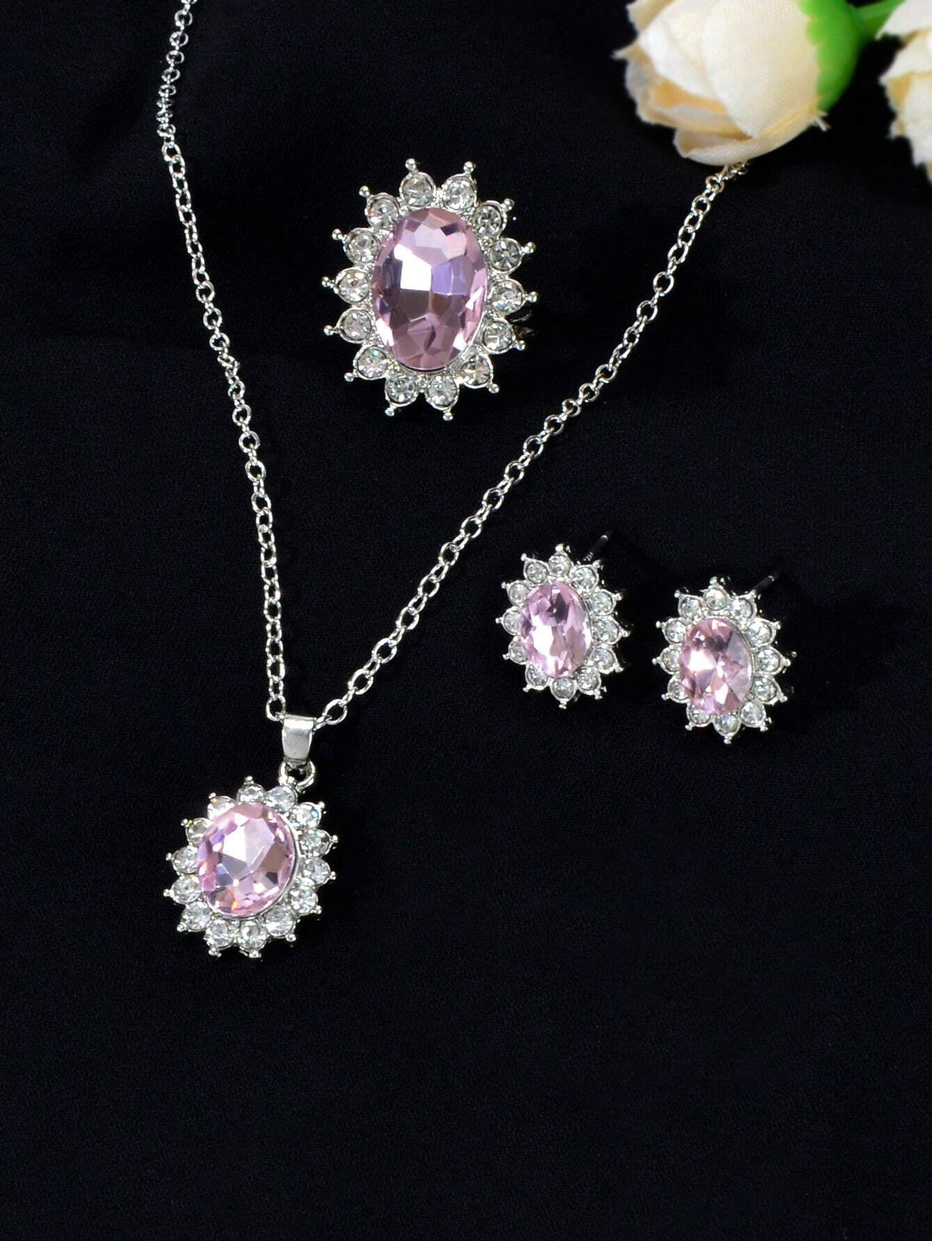 3Pcs/Set Glamorous Cubic Zirconia Water-Drop Decor Jewelry Set for Women for Daily Decoration