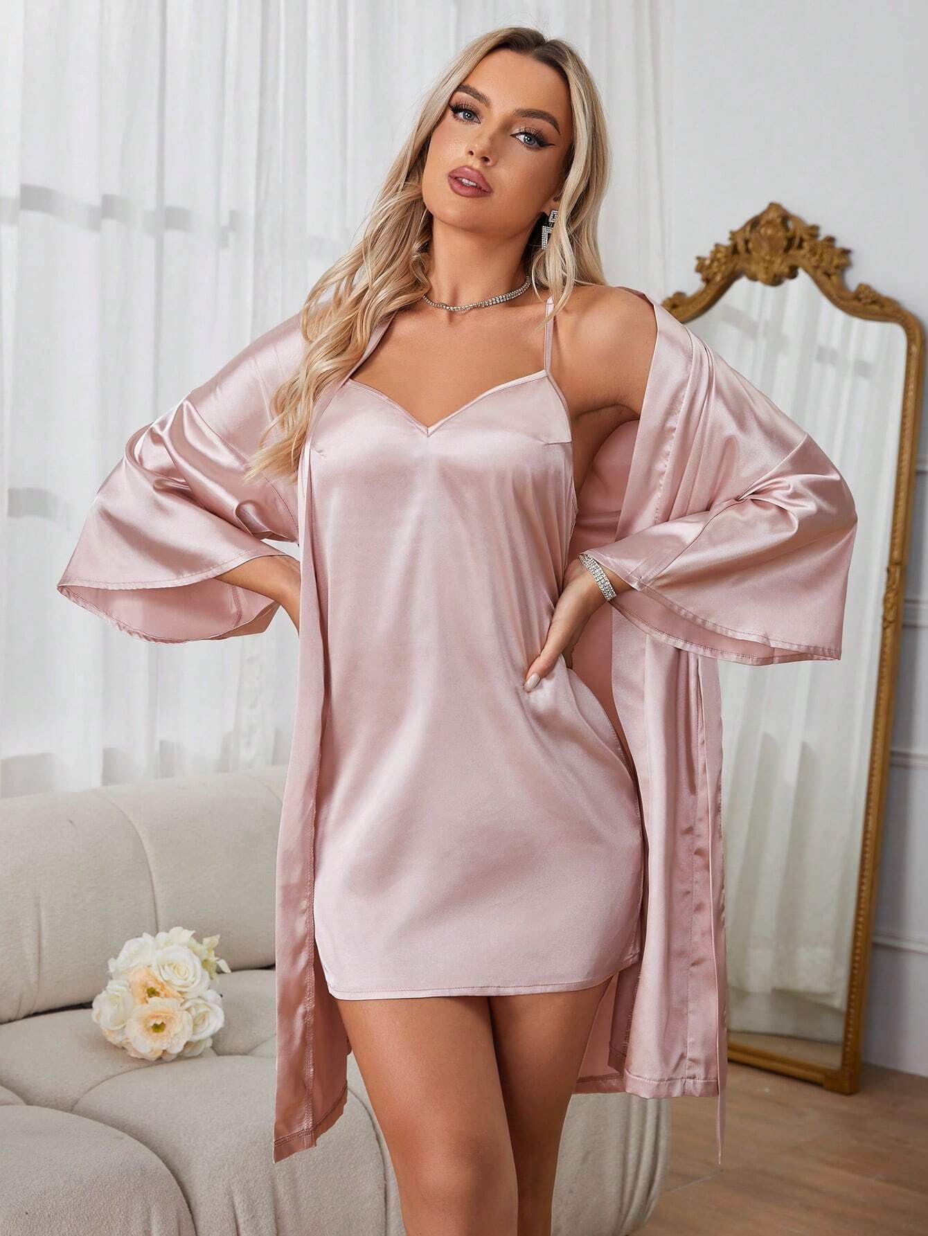 Women'S Satin Robe and Nightgown Homewear Set