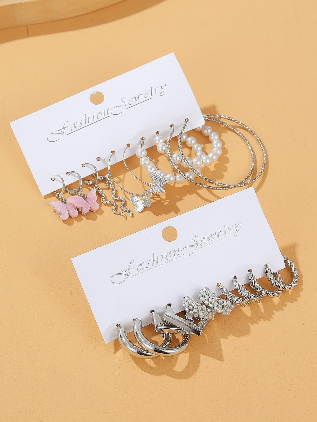 20PCS Faux Pearl Butterfly Snake Pendant Earrings Multi-Piece Set